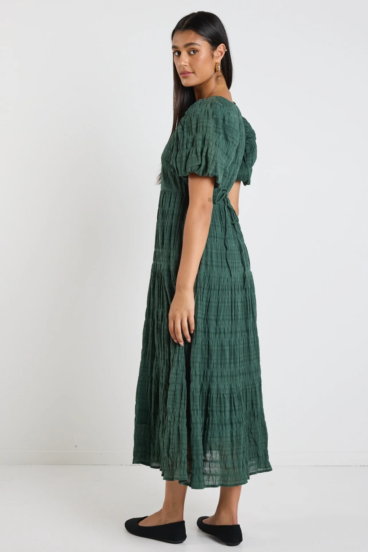 Graceful Forest Bubble Short Sleeve Tiered Maxi Dress - Image 7