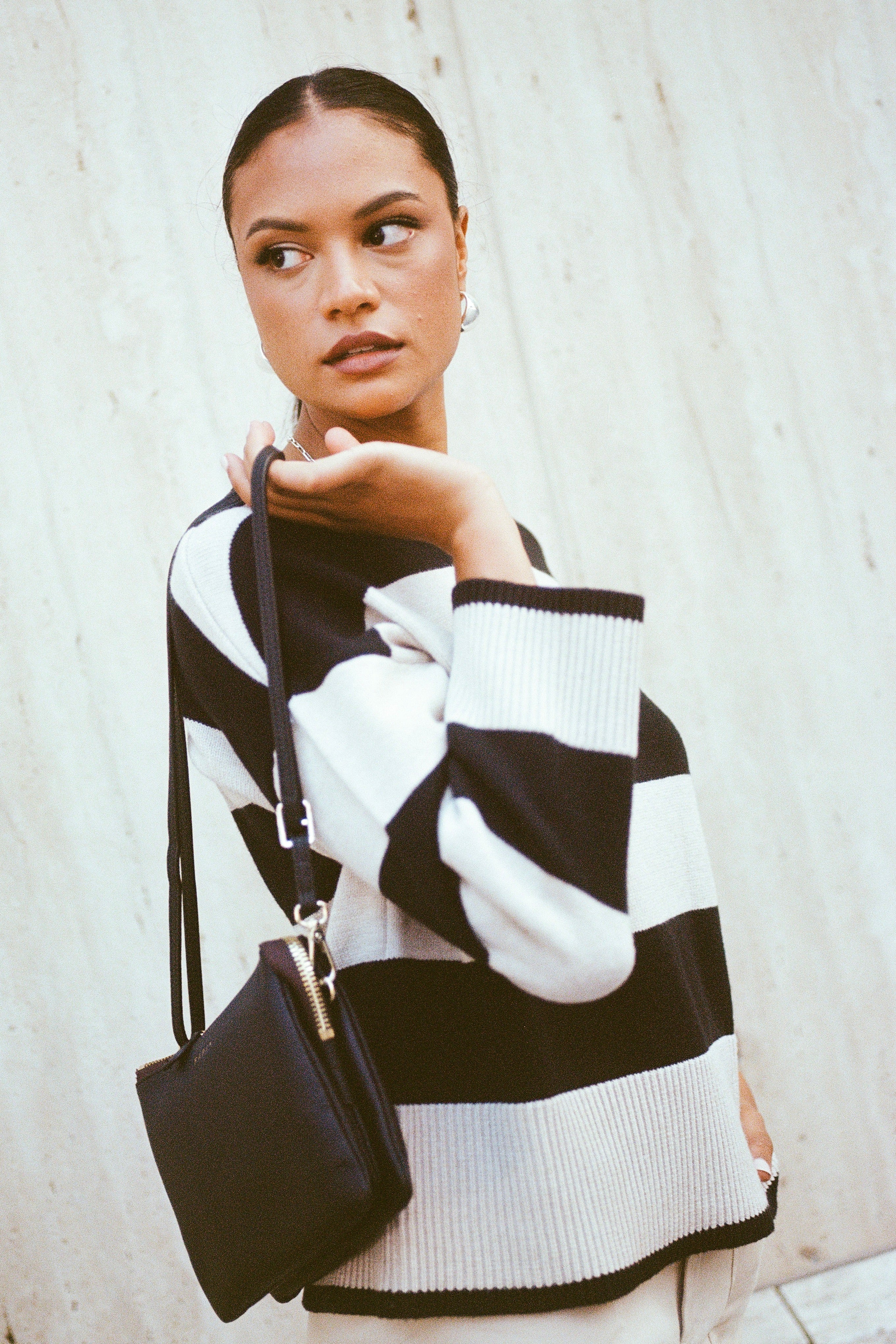 Gravity Black & Stone Stripe Crew Neck Knit Jumper - Image 3