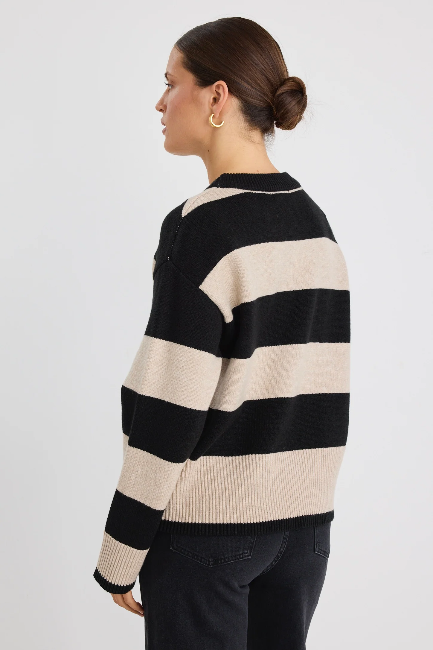 Gravity Black & Stone Stripe Crew Neck Knit Jumper - Image 6
