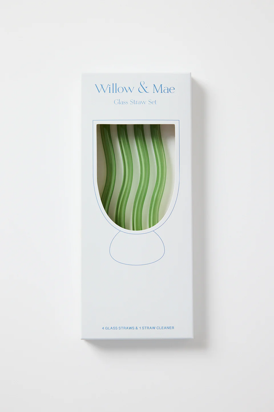 Green Curvy Reuseable Pk 4 Glass Drinking Straws