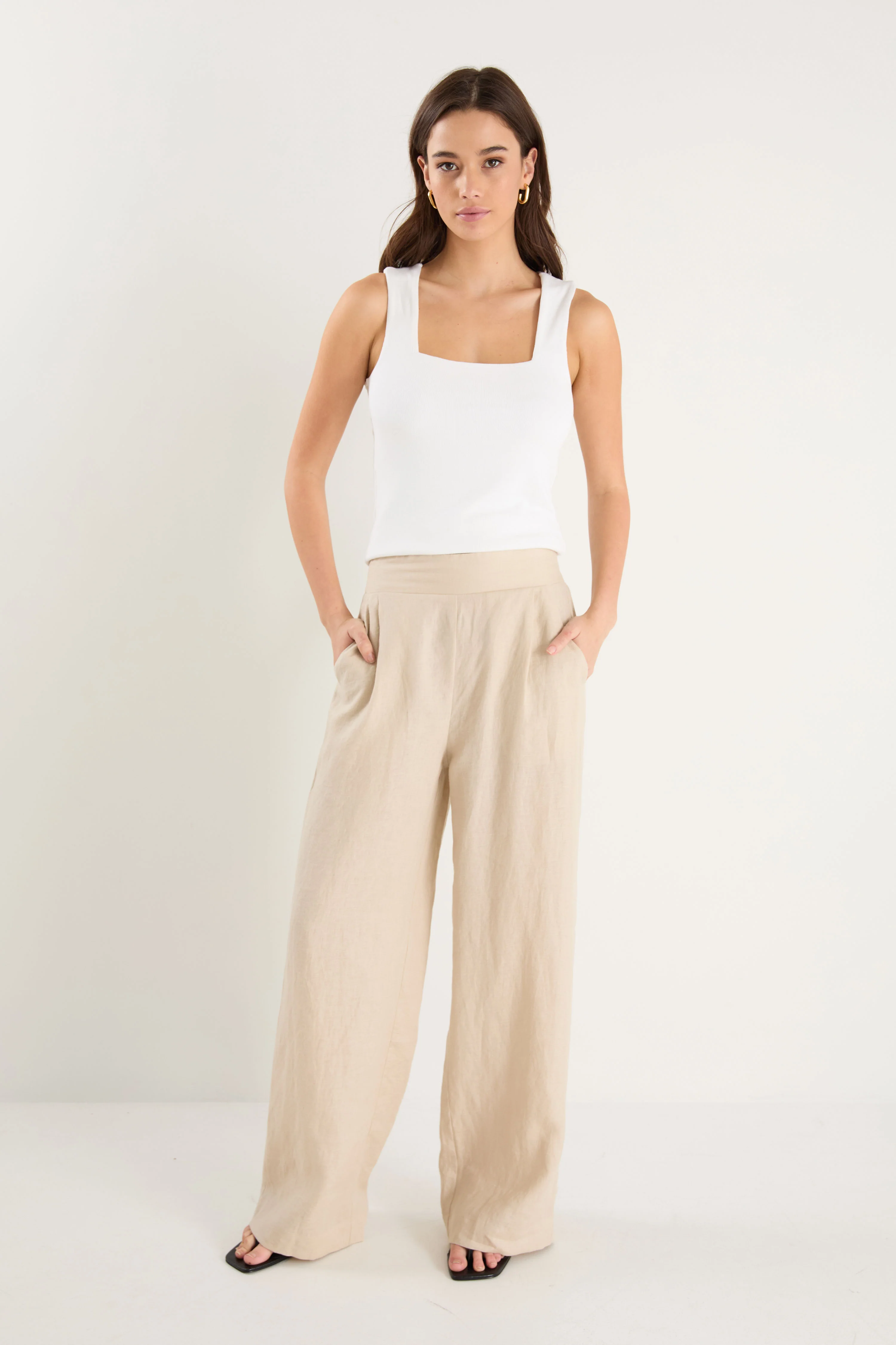 Guardian Stone Linen Pull On Wide Leg Pants