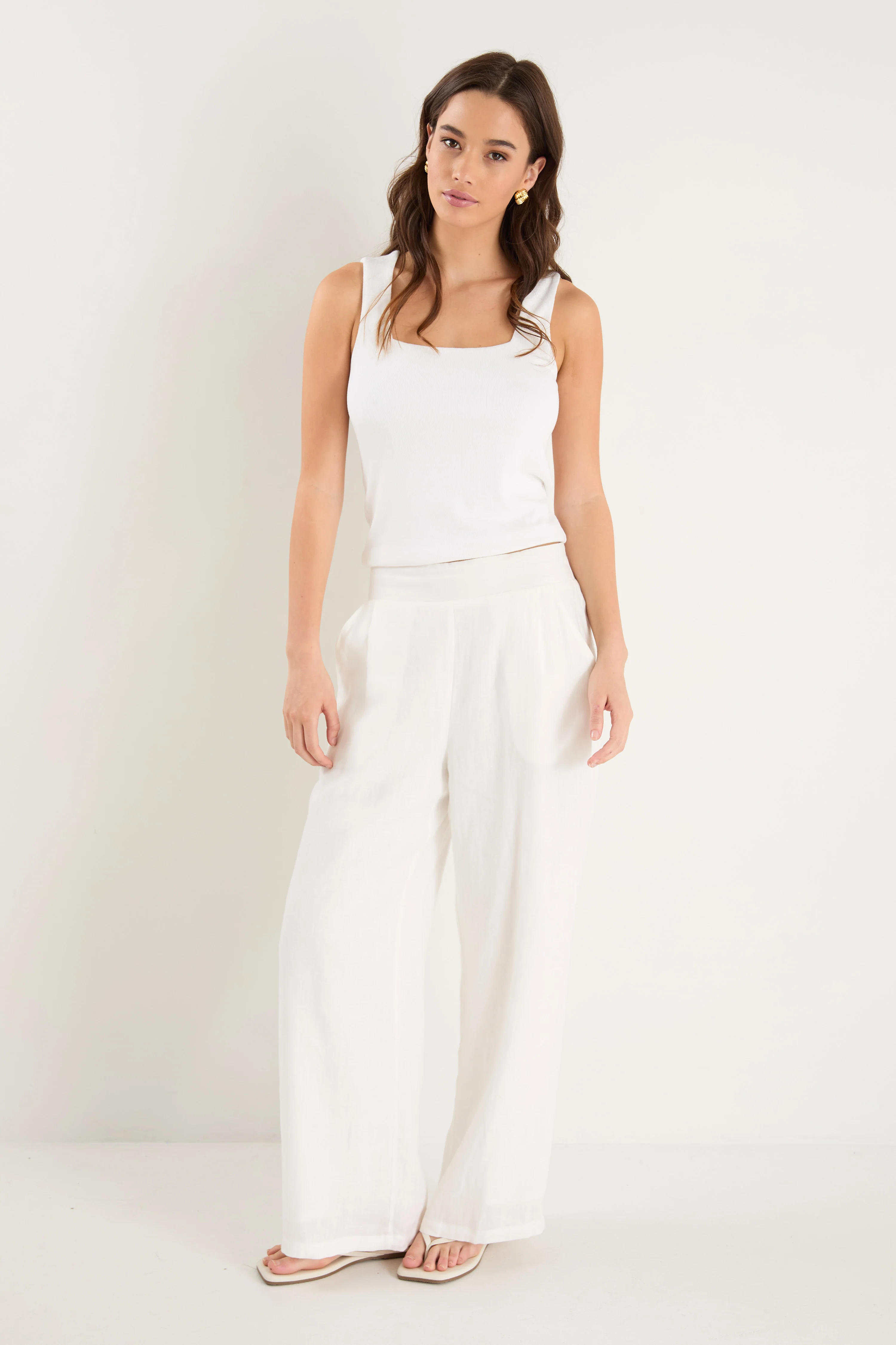 Guardian White Linen Viscose Pleat Front Wide Leg Pant - Image 2