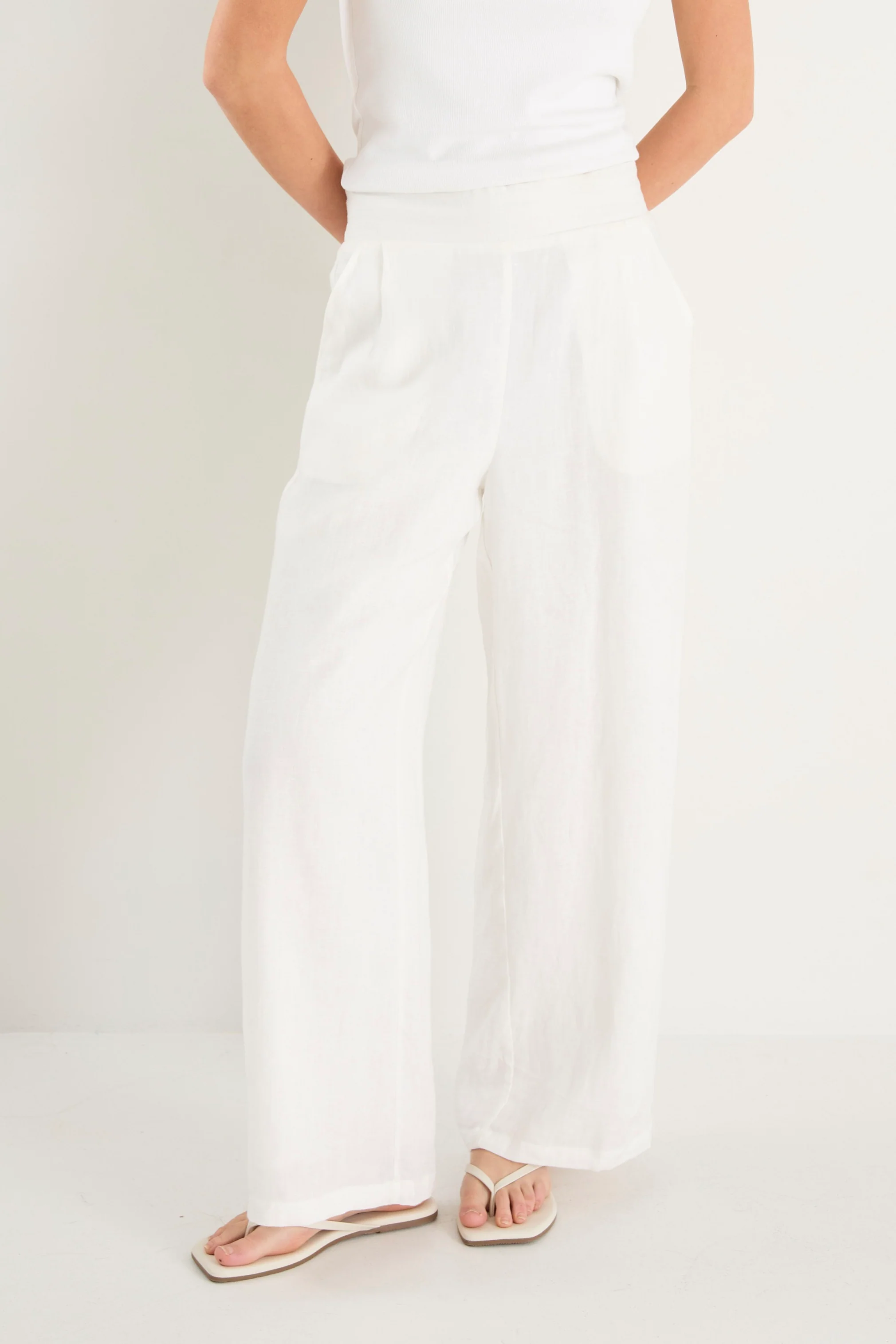 Guardian White Linen Viscose Pleat Front Wide Leg Pant - Image 3