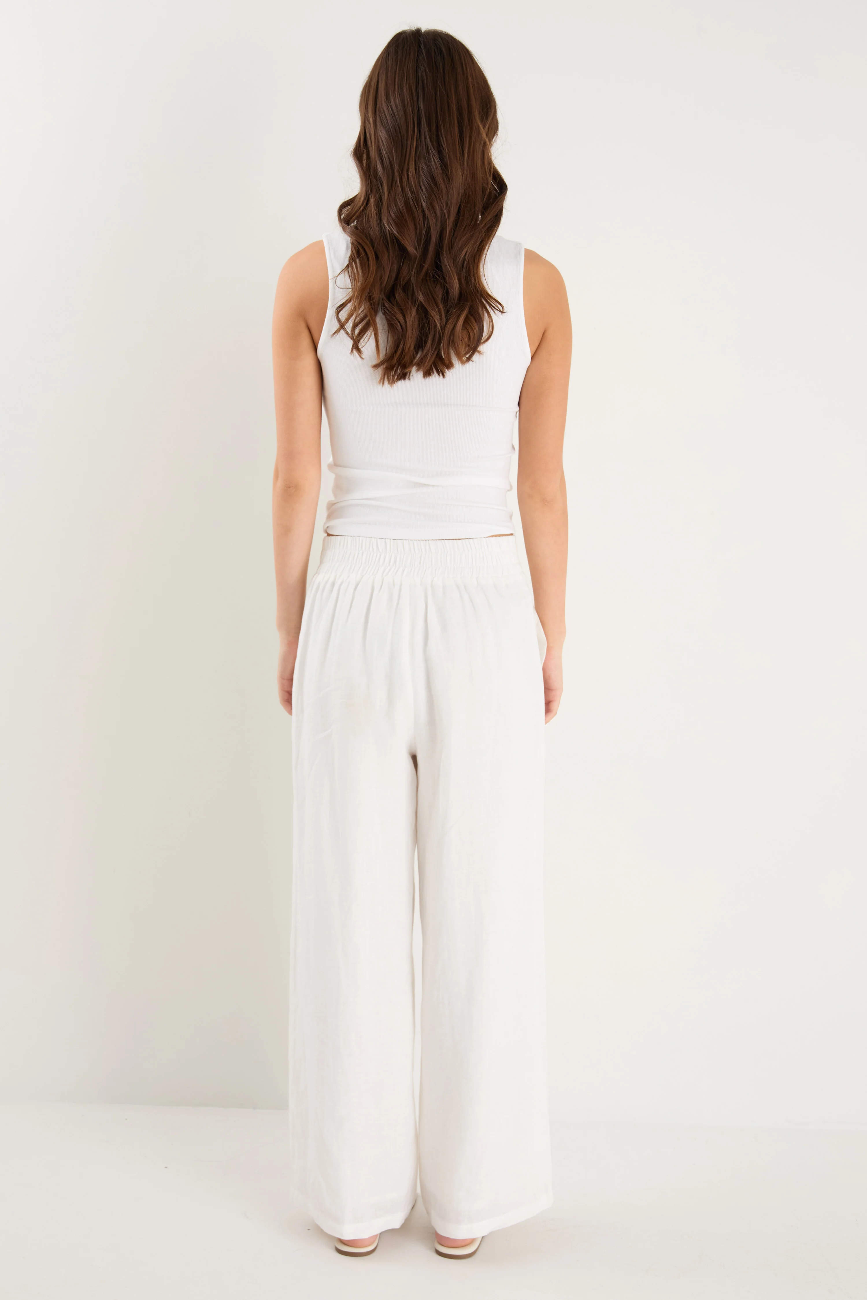 Guardian White Linen Viscose Pleat Front Wide Leg Pant - Image 4