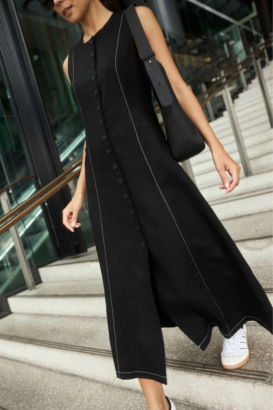 Guide Black Contrast Stitch Maxi Vest Dress - Image 2