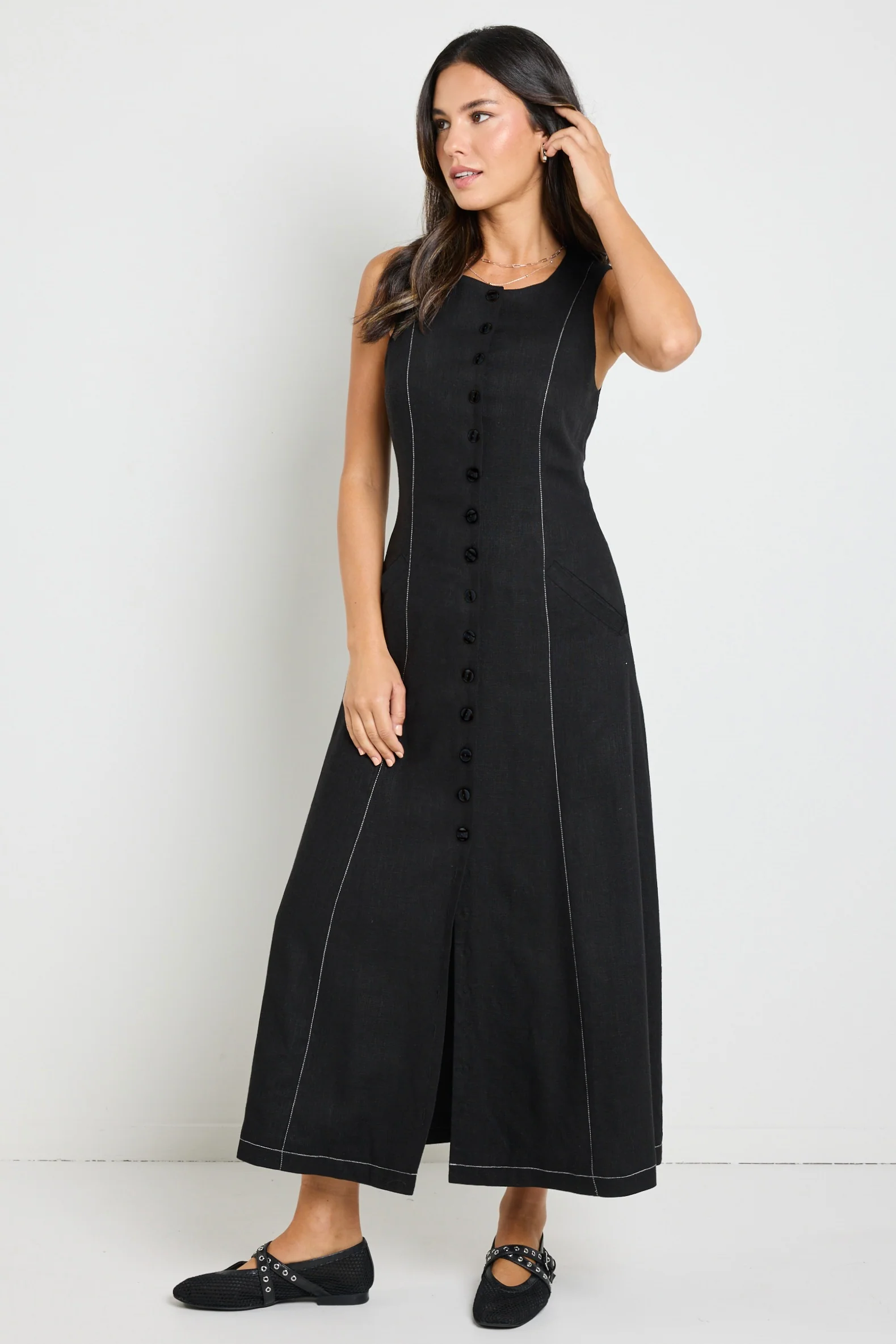 Guide Black Contrast Stitch Maxi Vest Dress - Image 5