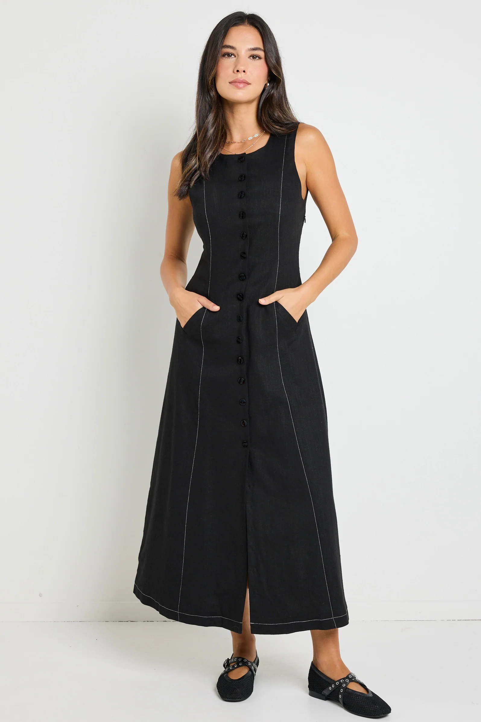 Guide Black Contrast Stitch Maxi Vest Dress - Image 7