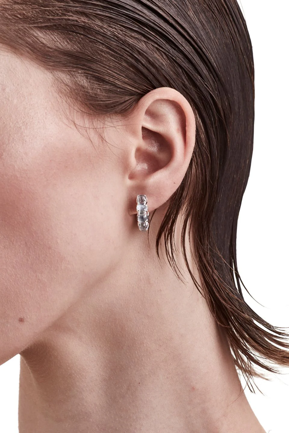 Halo Moonstone Cluster Semi Hoop Earring - Image 2