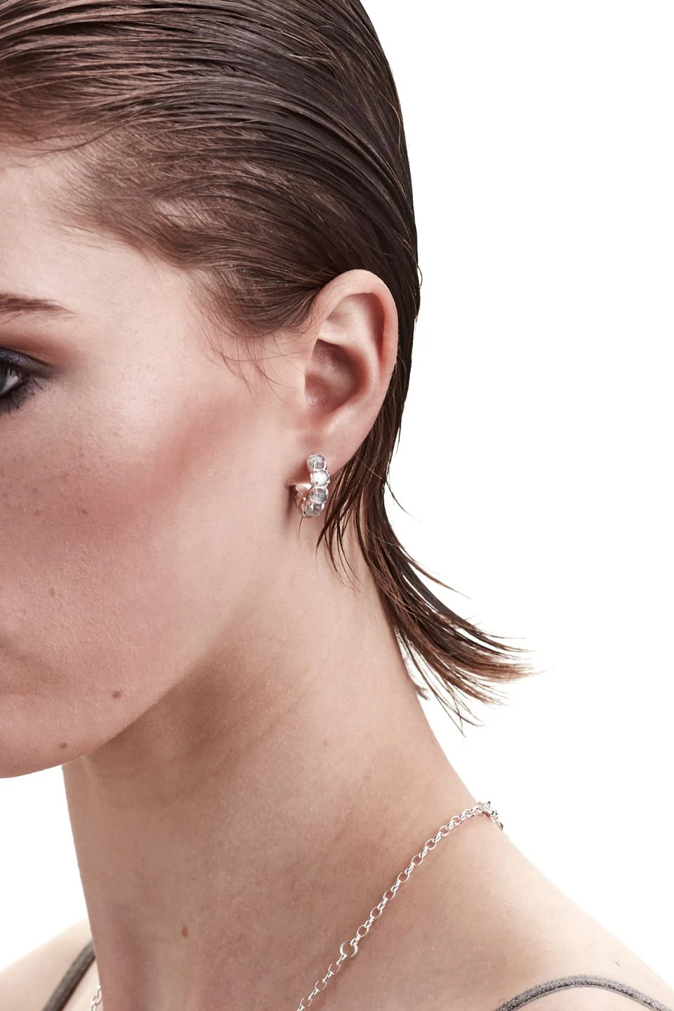 Halo Moonstone Cluster Semi Hoop Earring - Image 3
