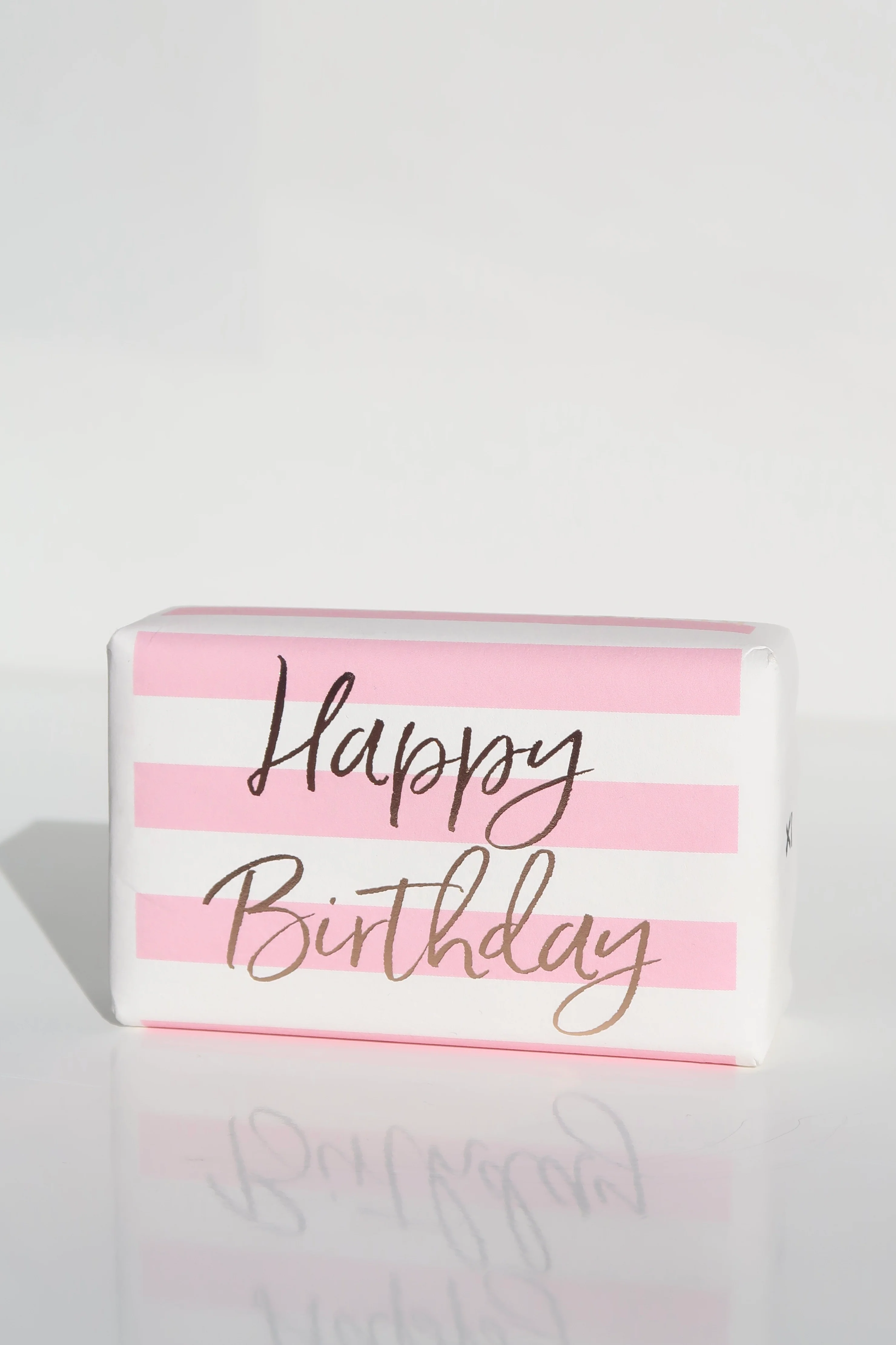 Happy Birthday Pink White Stripe Gold Script Soap - Image 2