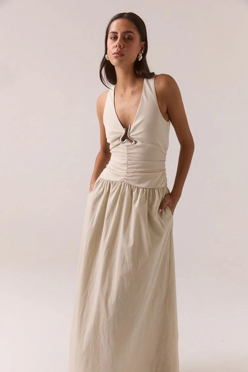 Hari Creme Silver Hardware Sleeveless Maxi Dress - Image 2