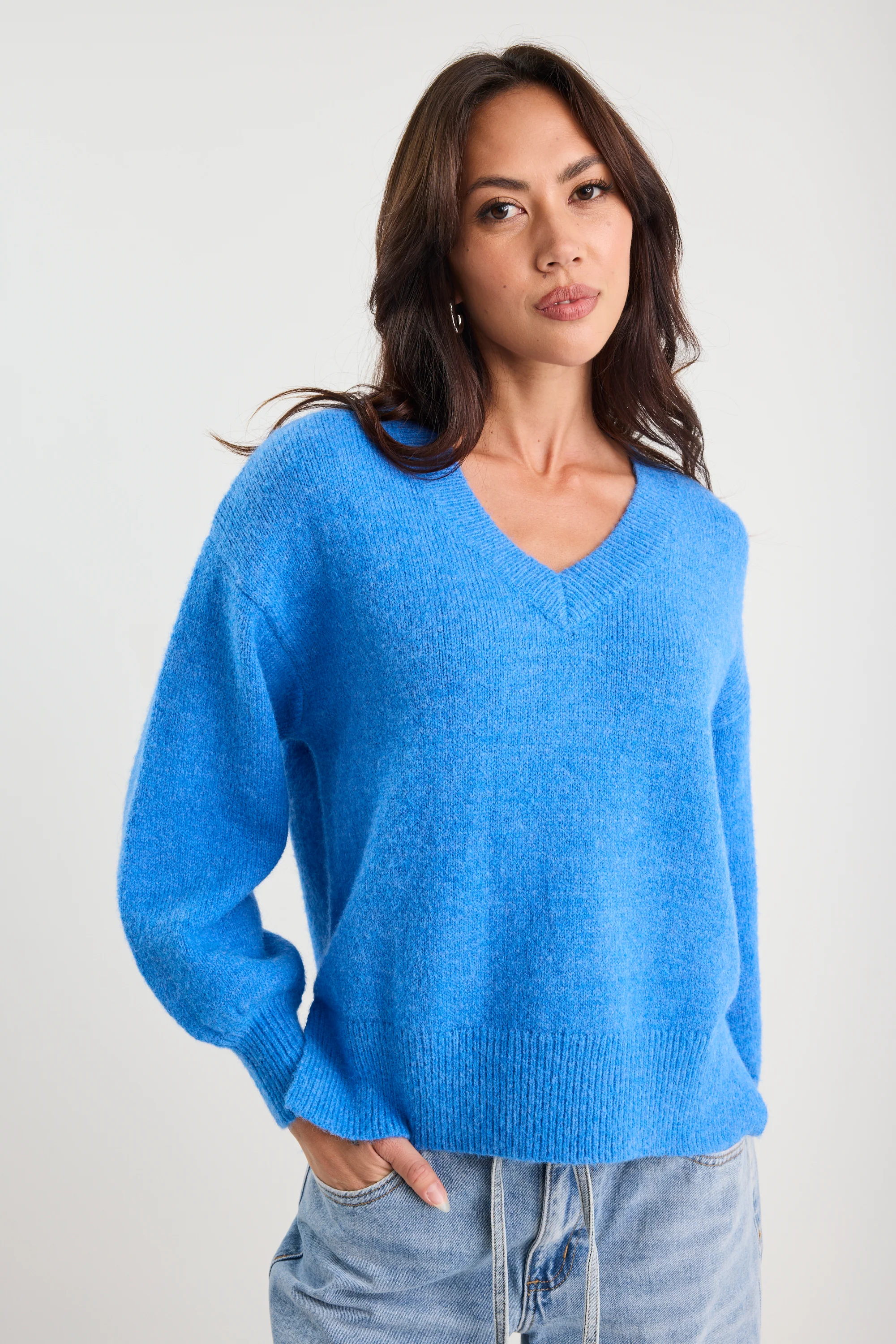 Harvest Azure Blue V Neck Knit Jumper - Image 2