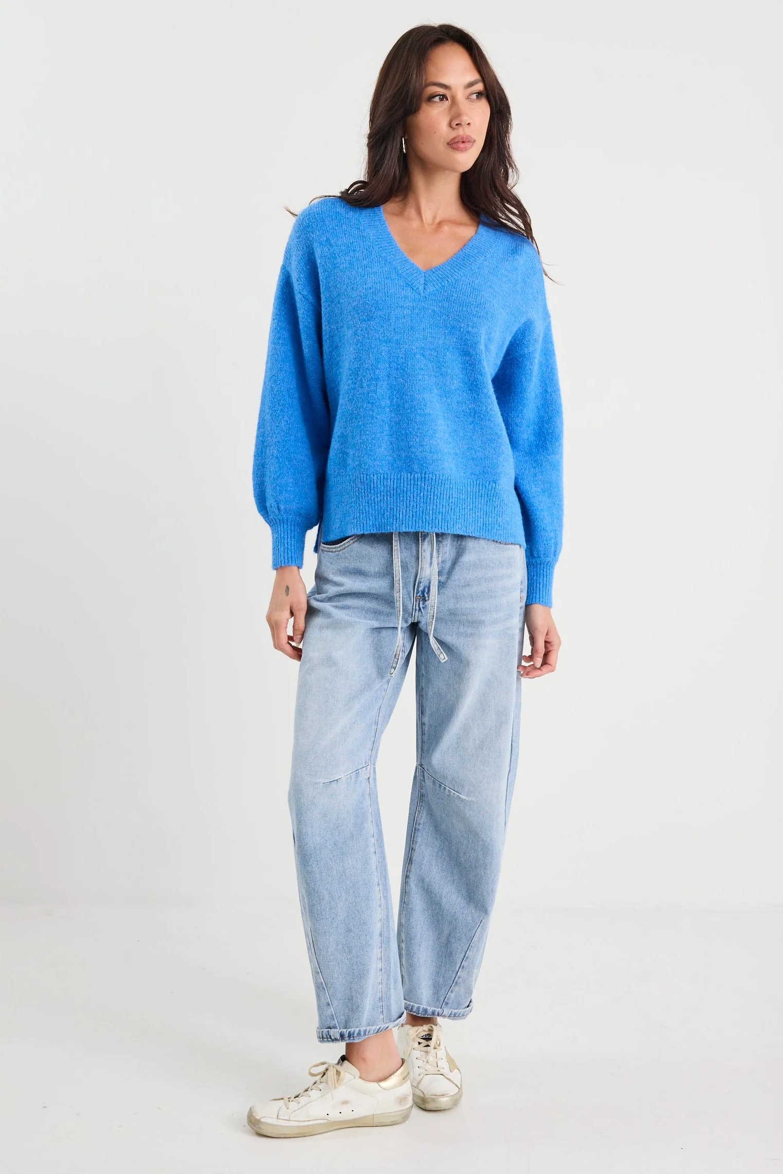 Harvest Azure Blue V Neck Knit Jumper - Image 4