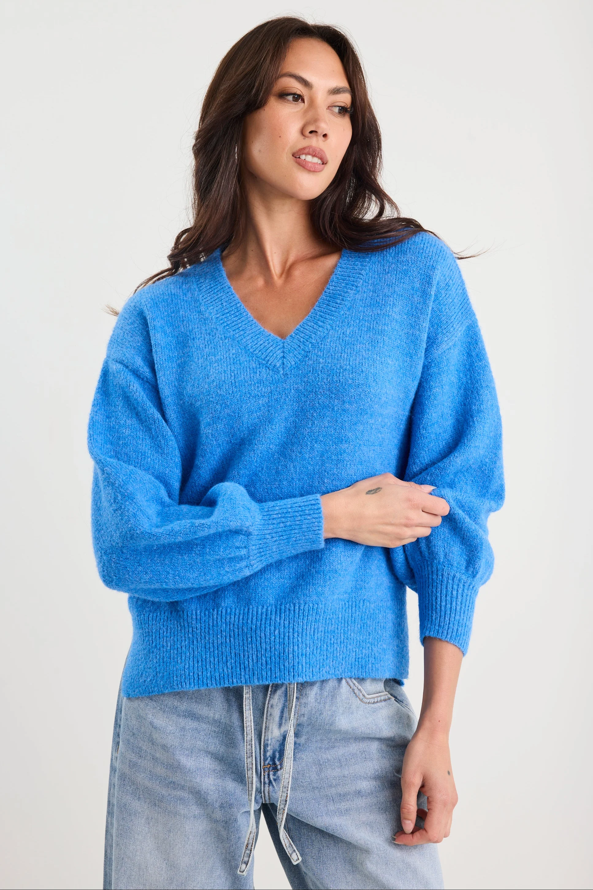 Harvest Azure Blue V Neck Knit Jumper - Image 5