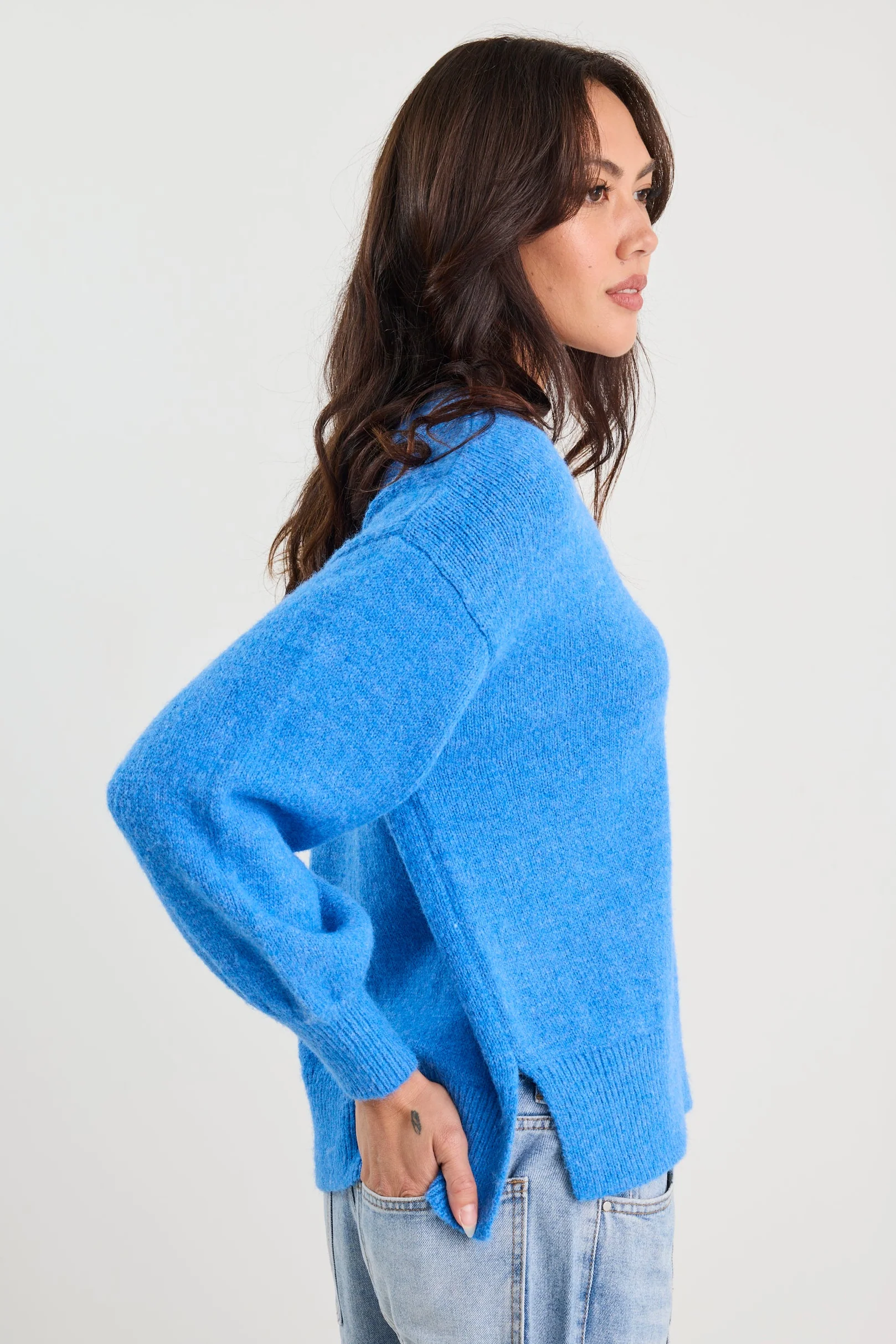 Harvest Azure Blue V Neck Knit Jumper - Image 6