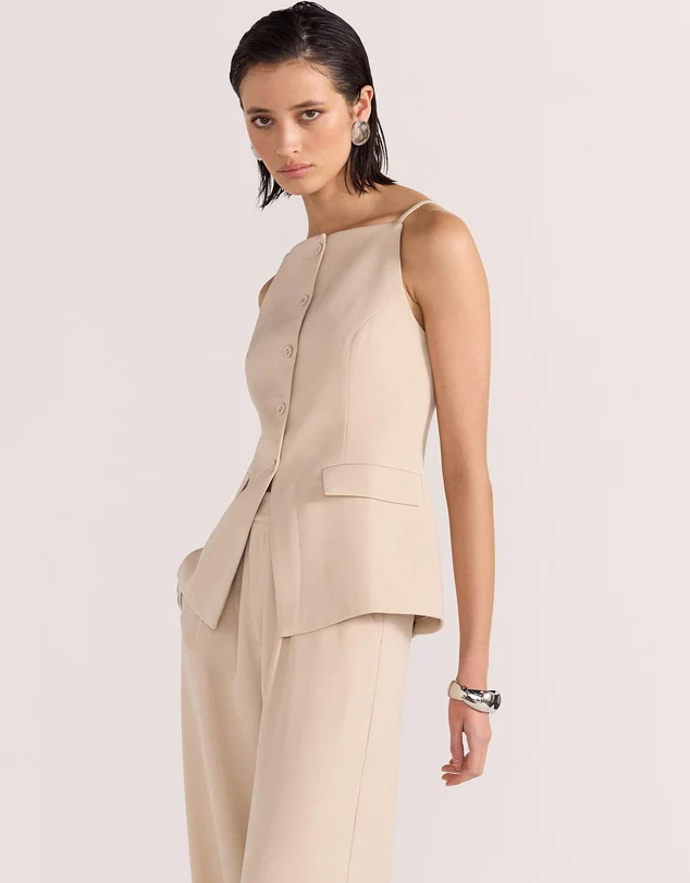 Hayden Beige Longline Vest Top - Image 2