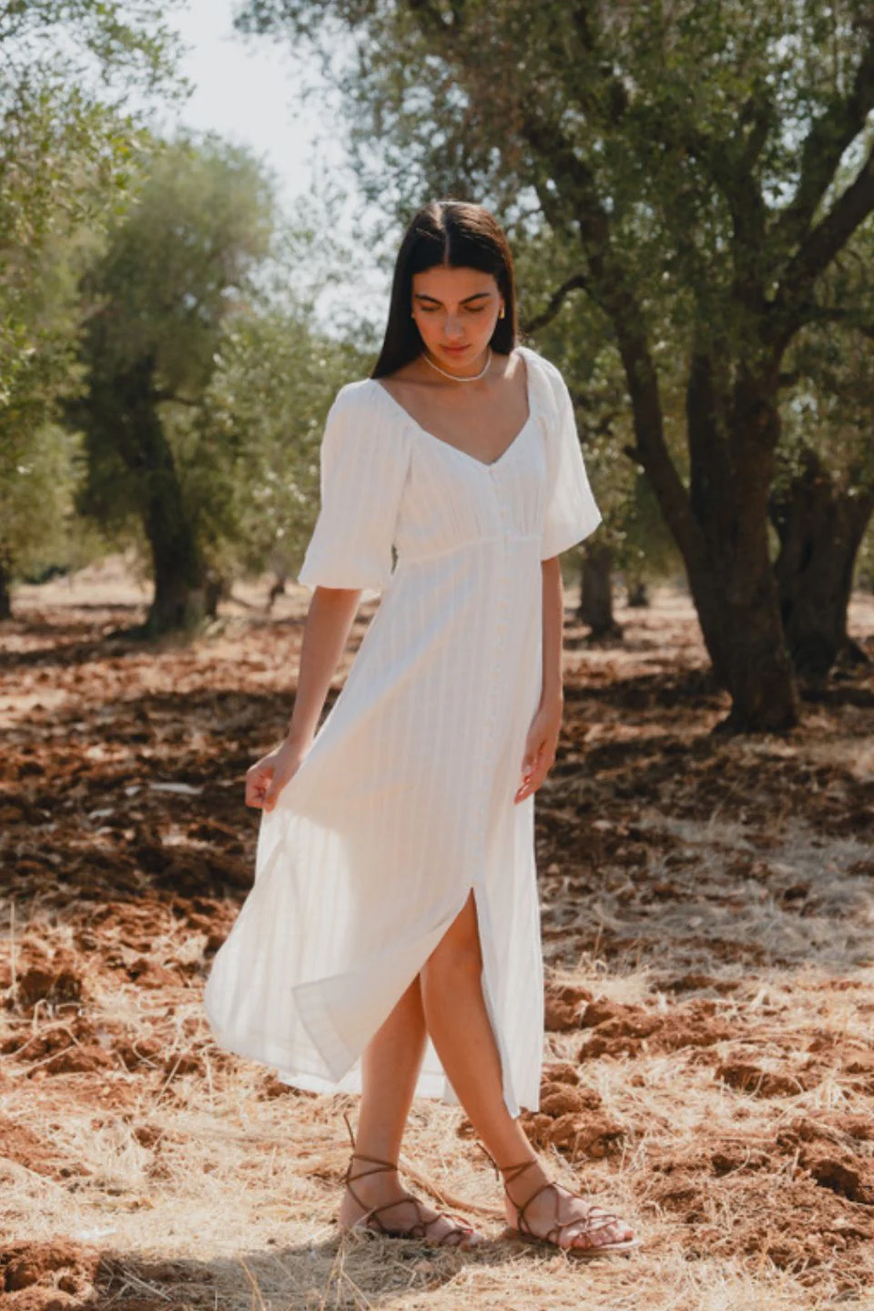 Heartfelt Ivory Check SS Button Front Midi Dress - Image 2