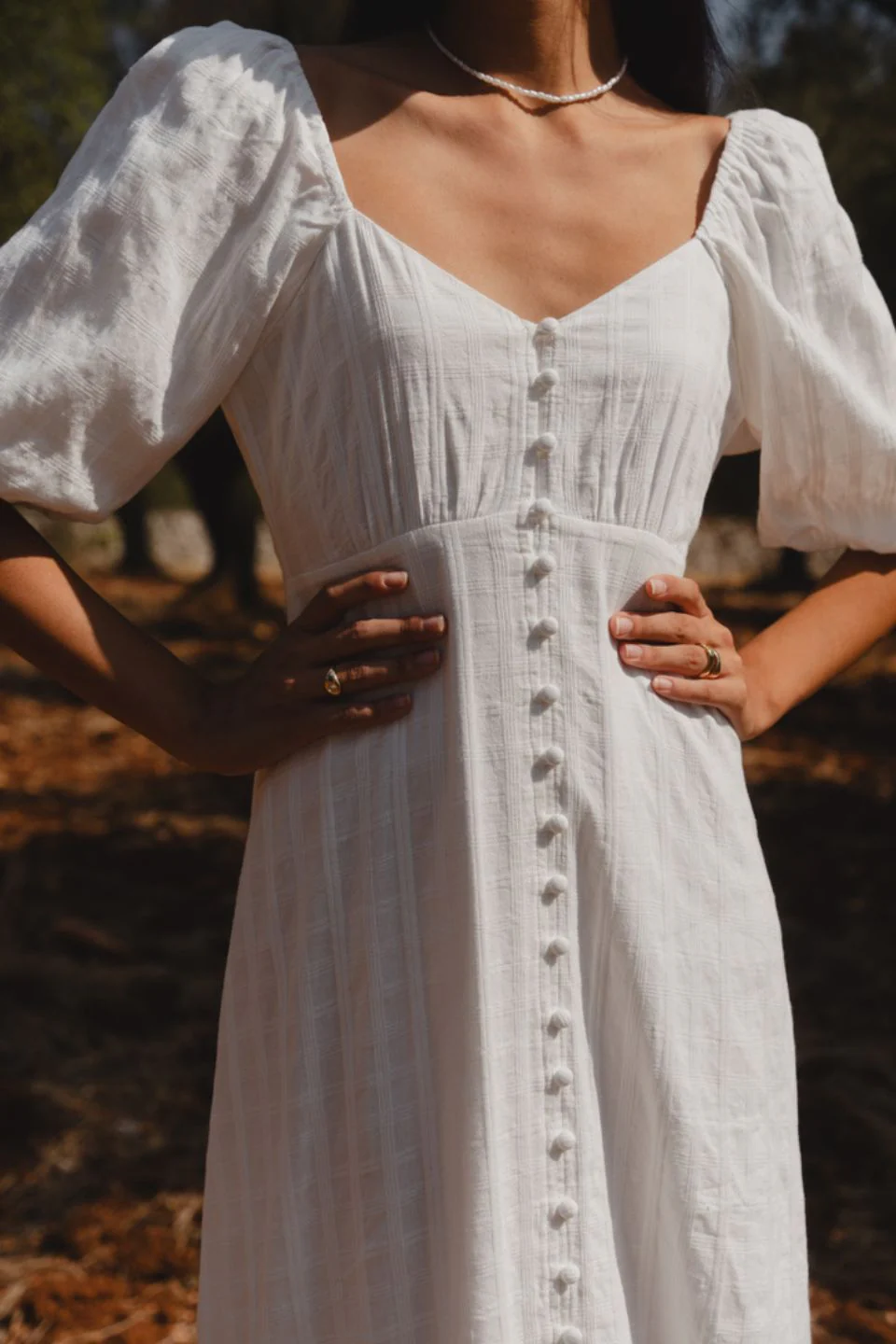 Heartfelt Ivory Check SS Button Front Midi Dress - Image 3