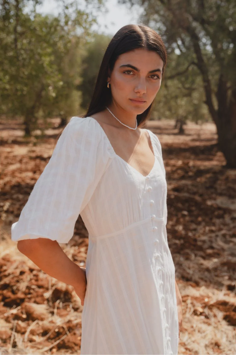 Heartfelt Ivory Check SS Button Front Midi Dress - Image 4