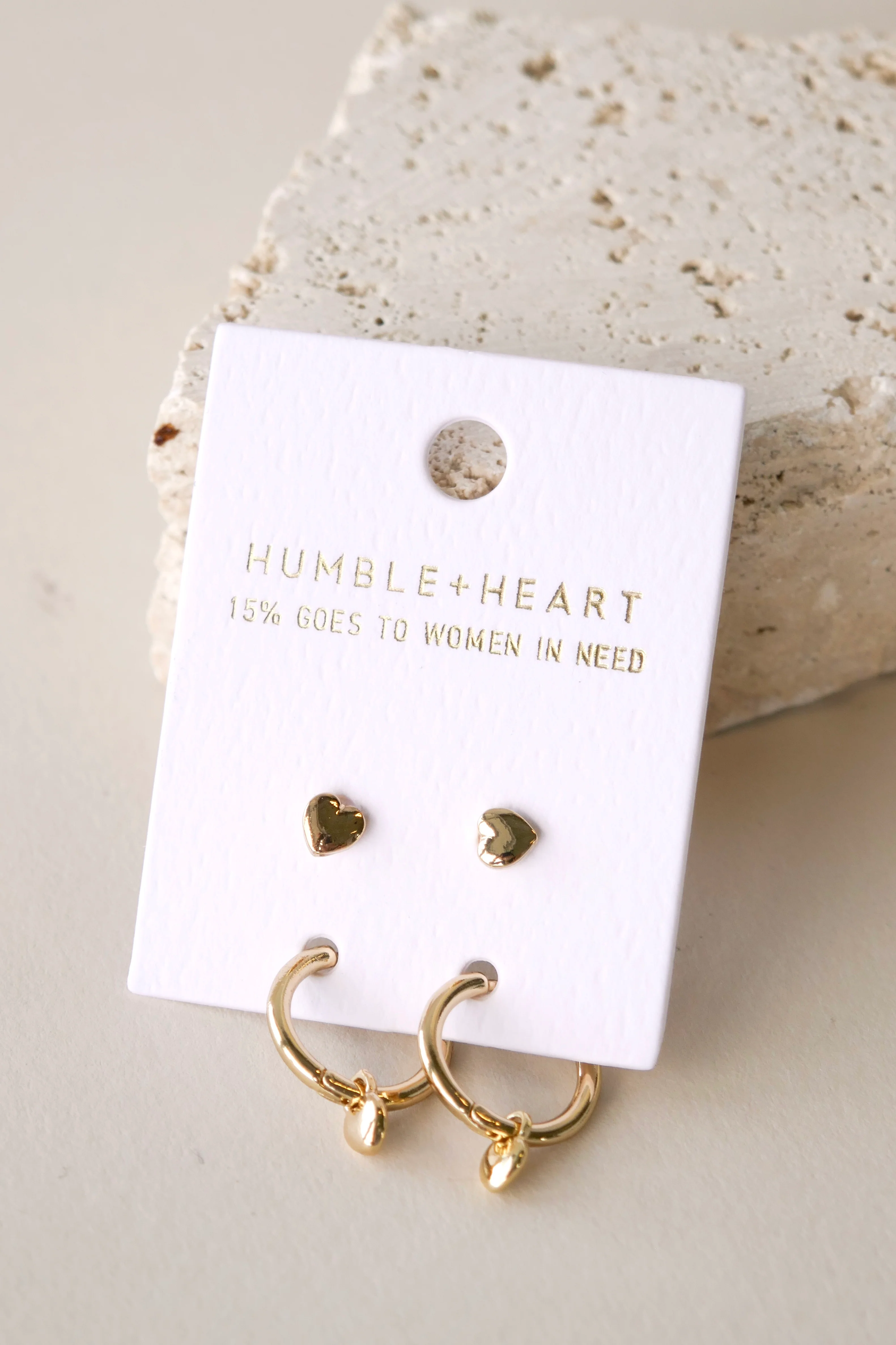 Heart Sleeper EOL Stud Set Gold Earrings - Image 3