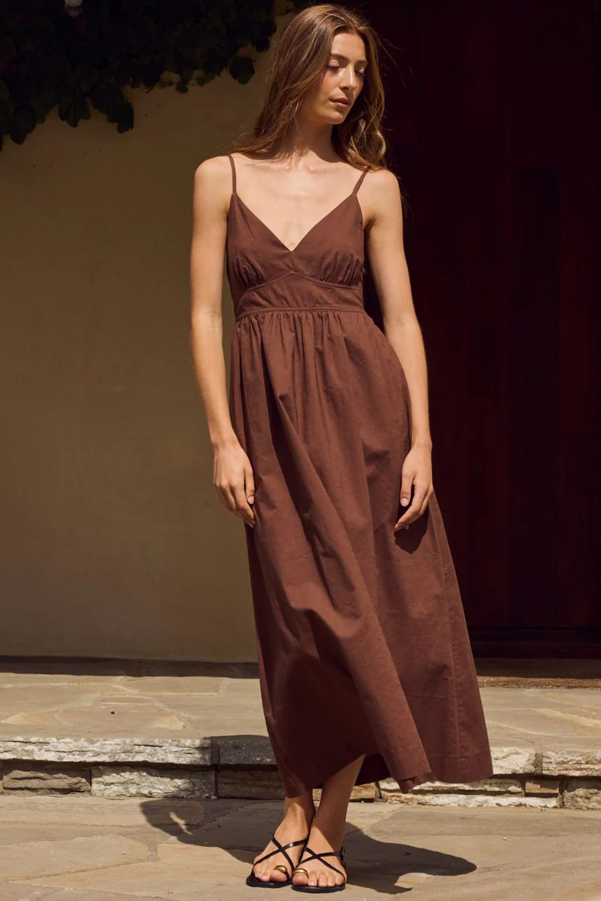 Heat Chocolate Linen Blend Strappy Midi Dress - Image 2
