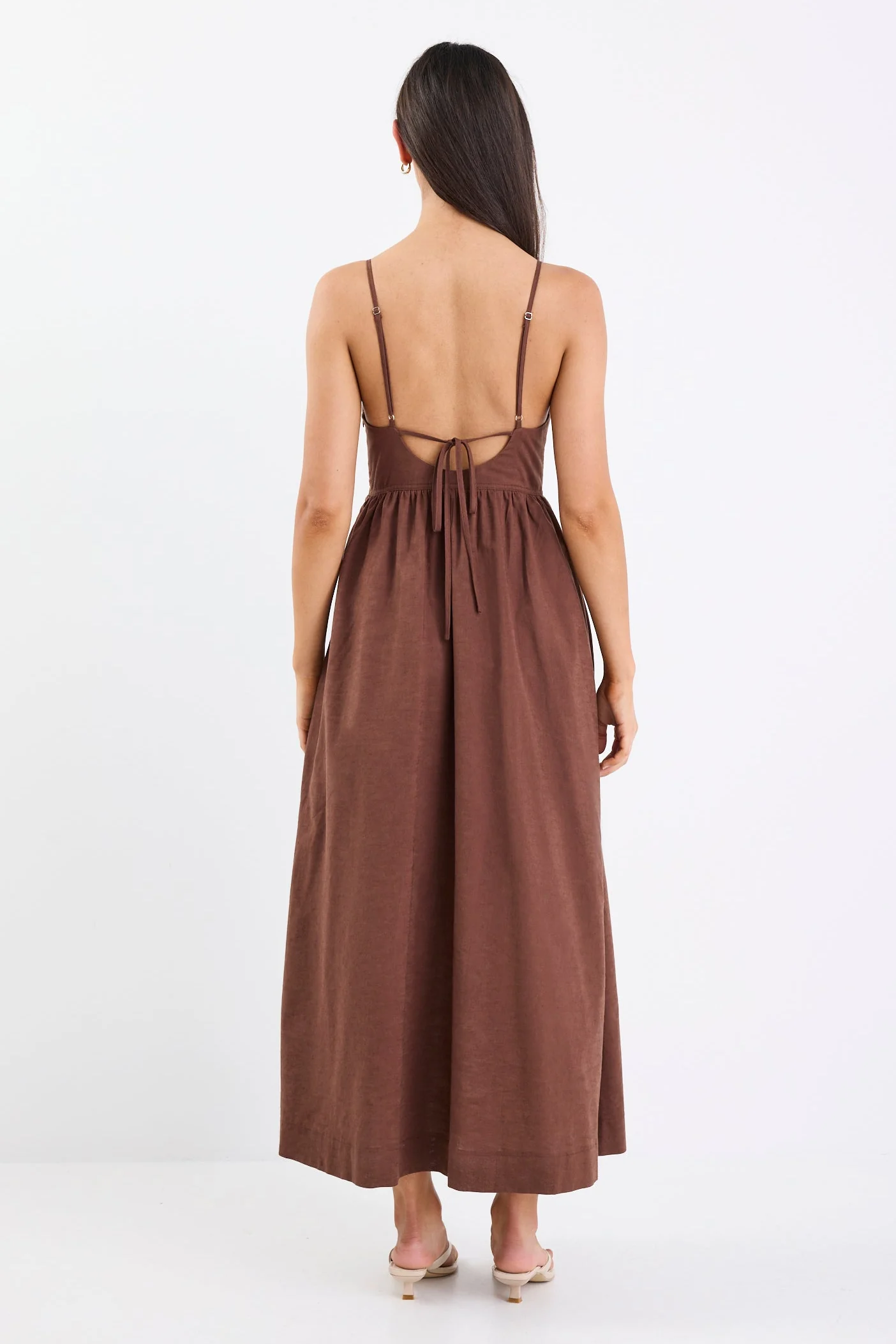 Heat Chocolate Linen Blend Strappy Midi Dress - Image 7