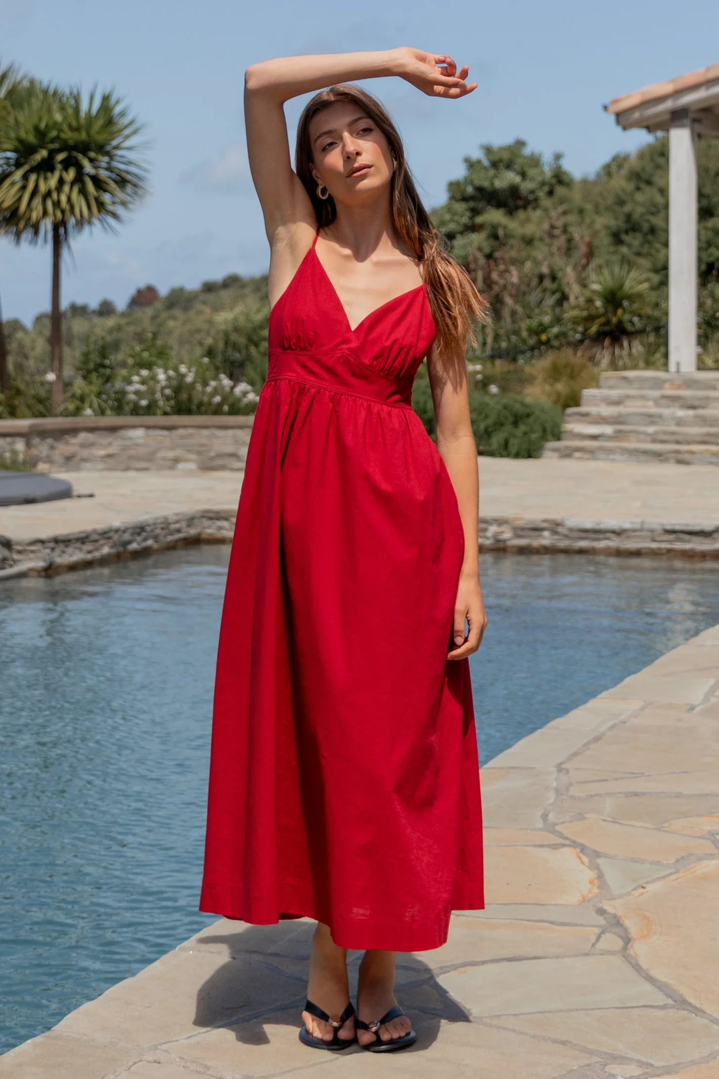 Heat Plum Linen Blend Strappy Midi Dress