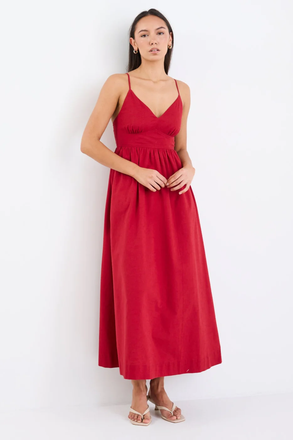Heat Plum Linen Blend Strappy Midi Dress - Image 2