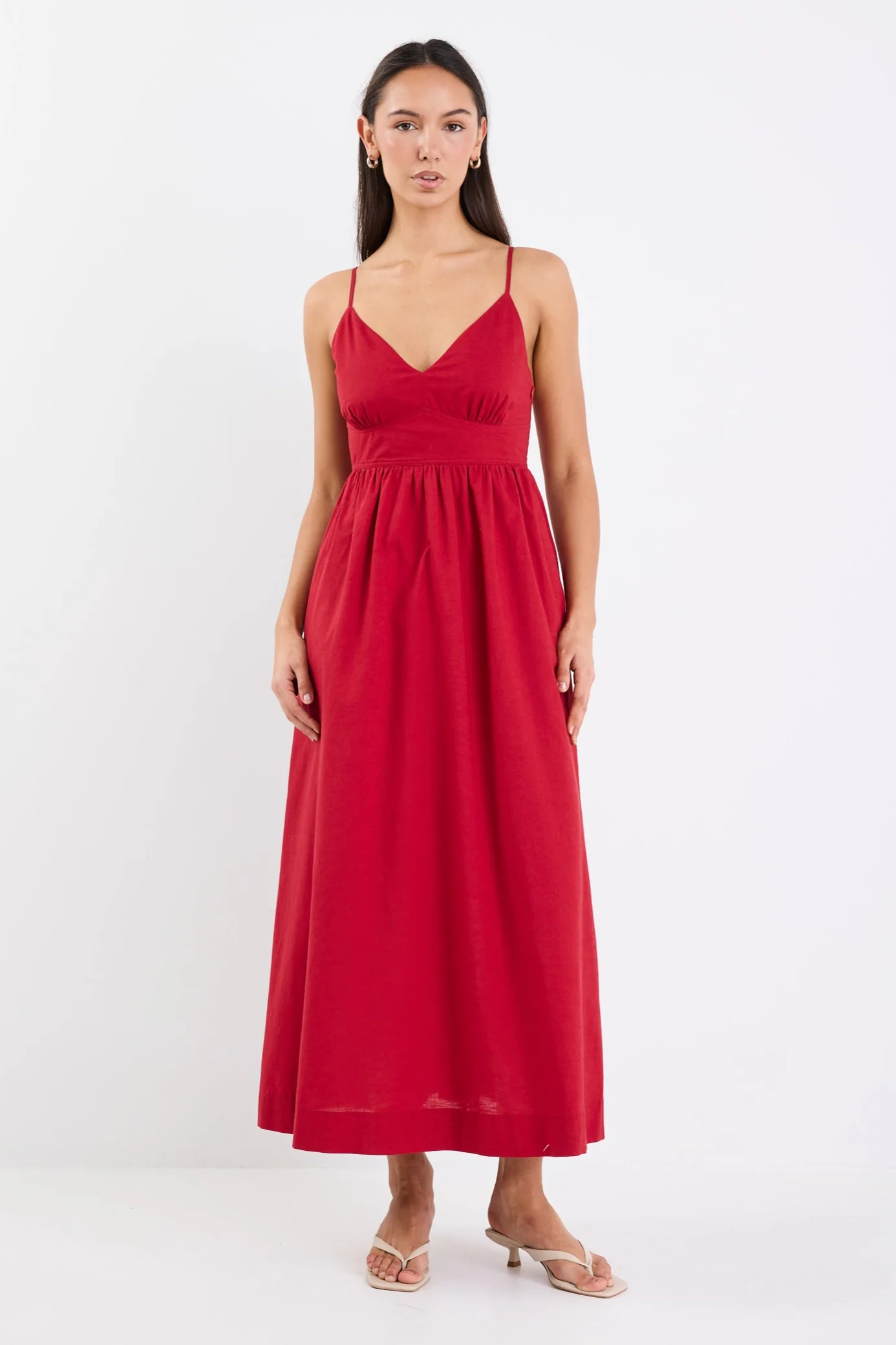 Heat Plum Linen Blend Strappy Midi Dress - Image 3
