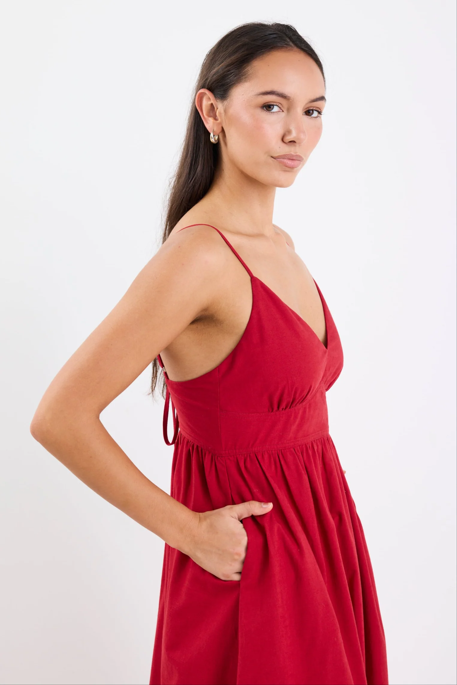 Heat Plum Linen Blend Strappy Midi Dress - Image 4