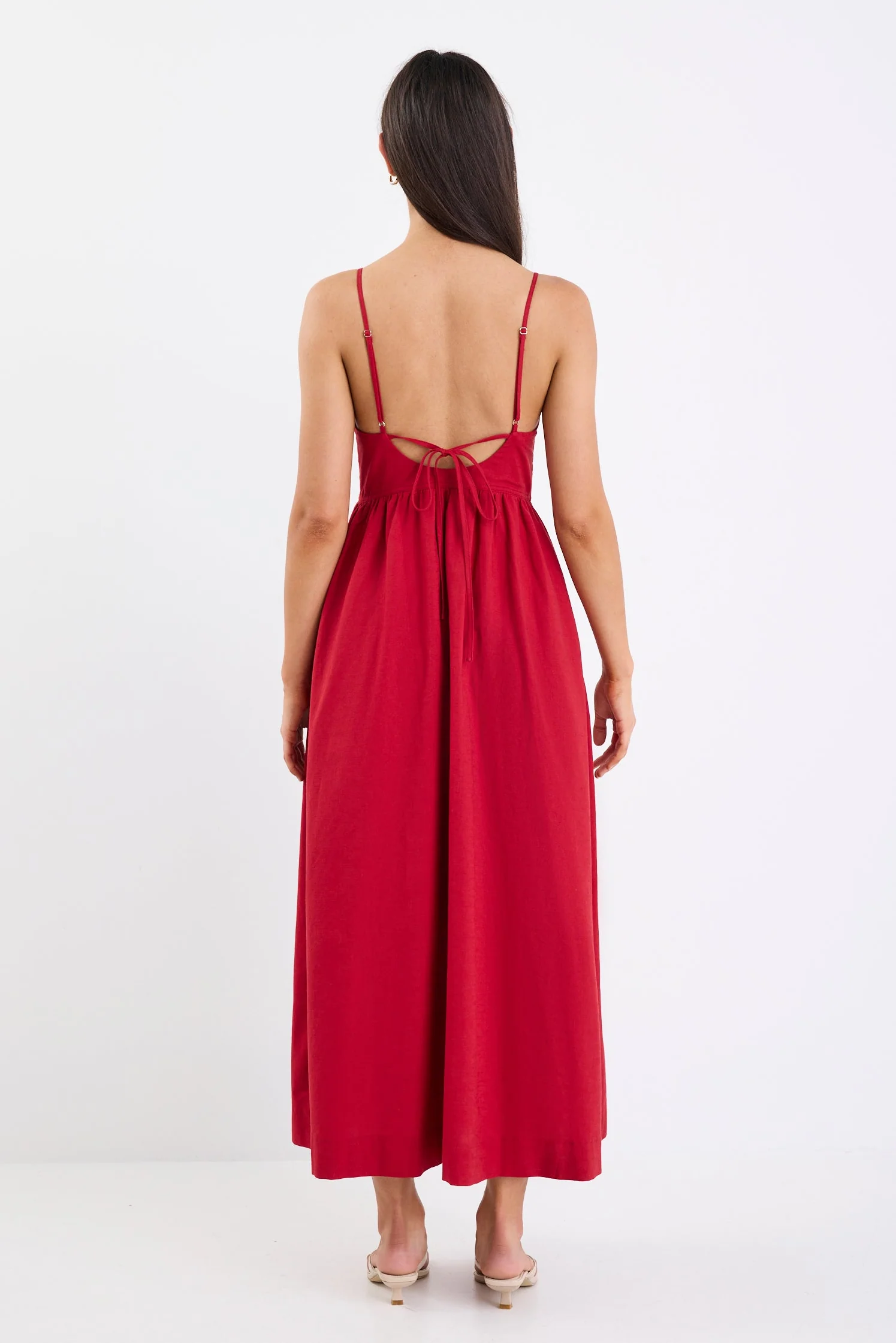 Heat Plum Linen Blend Strappy Midi Dress - Image 5