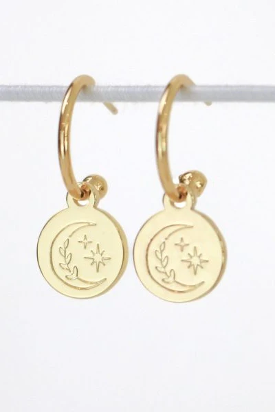 Heavenly 18k Gold Plate EOL Circle Pendant Hoop Earrings - Image 2