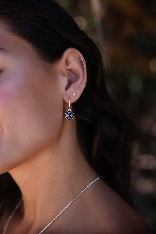 Heavenly Sterling Silver Plate EOL Circle Pendant Hoop Earrings - Image 2