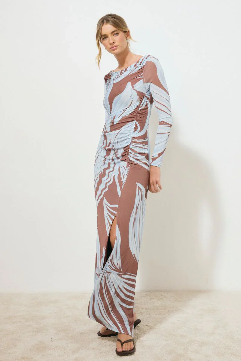 Heirloom Blue Floral Mesh Jersey LS Maxi Dress - Image 3