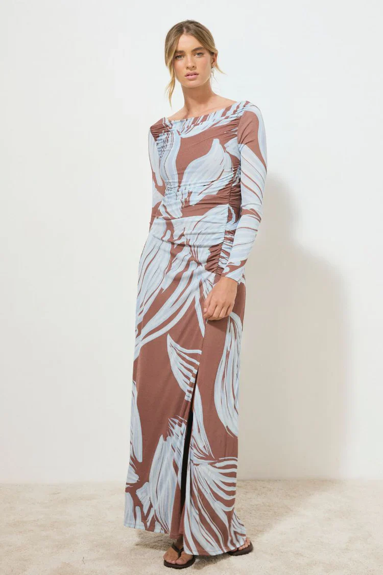 Heirloom Blue Floral Mesh Jersey LS Maxi Dress - Image 4