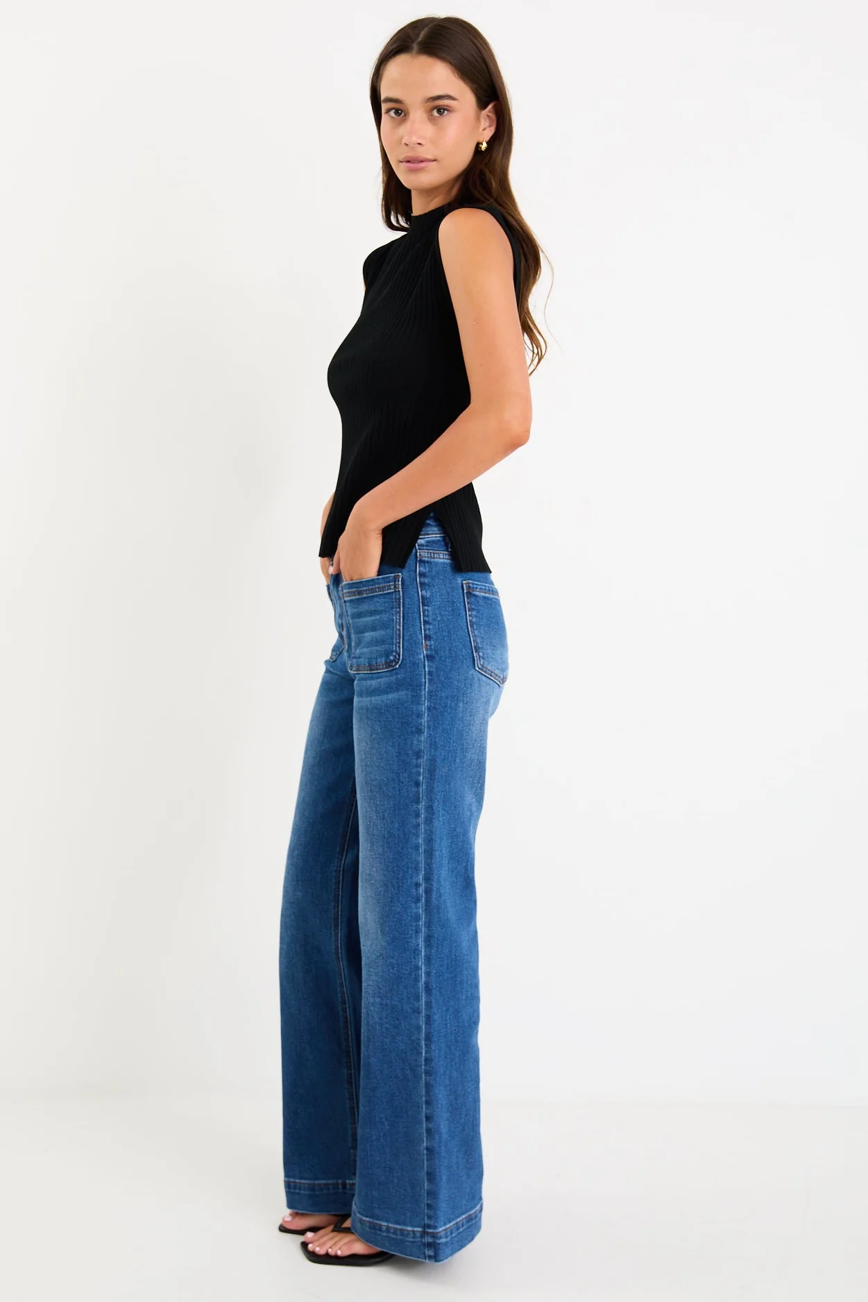 Heroic Black Sleeveless Funnel Neck Rib Knit Top - Image 5