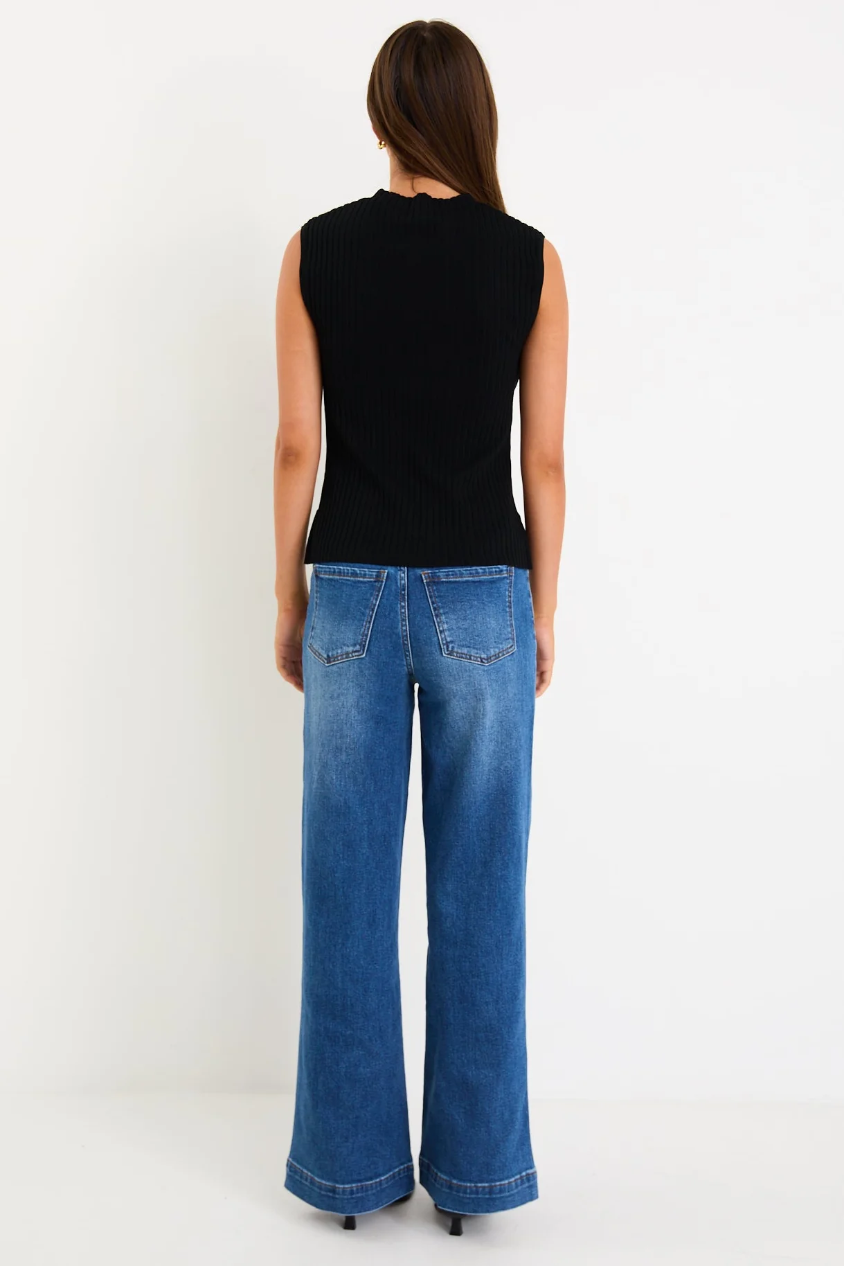 Heroic Black Sleeveless Funnel Neck Rib Knit Top - Image 6