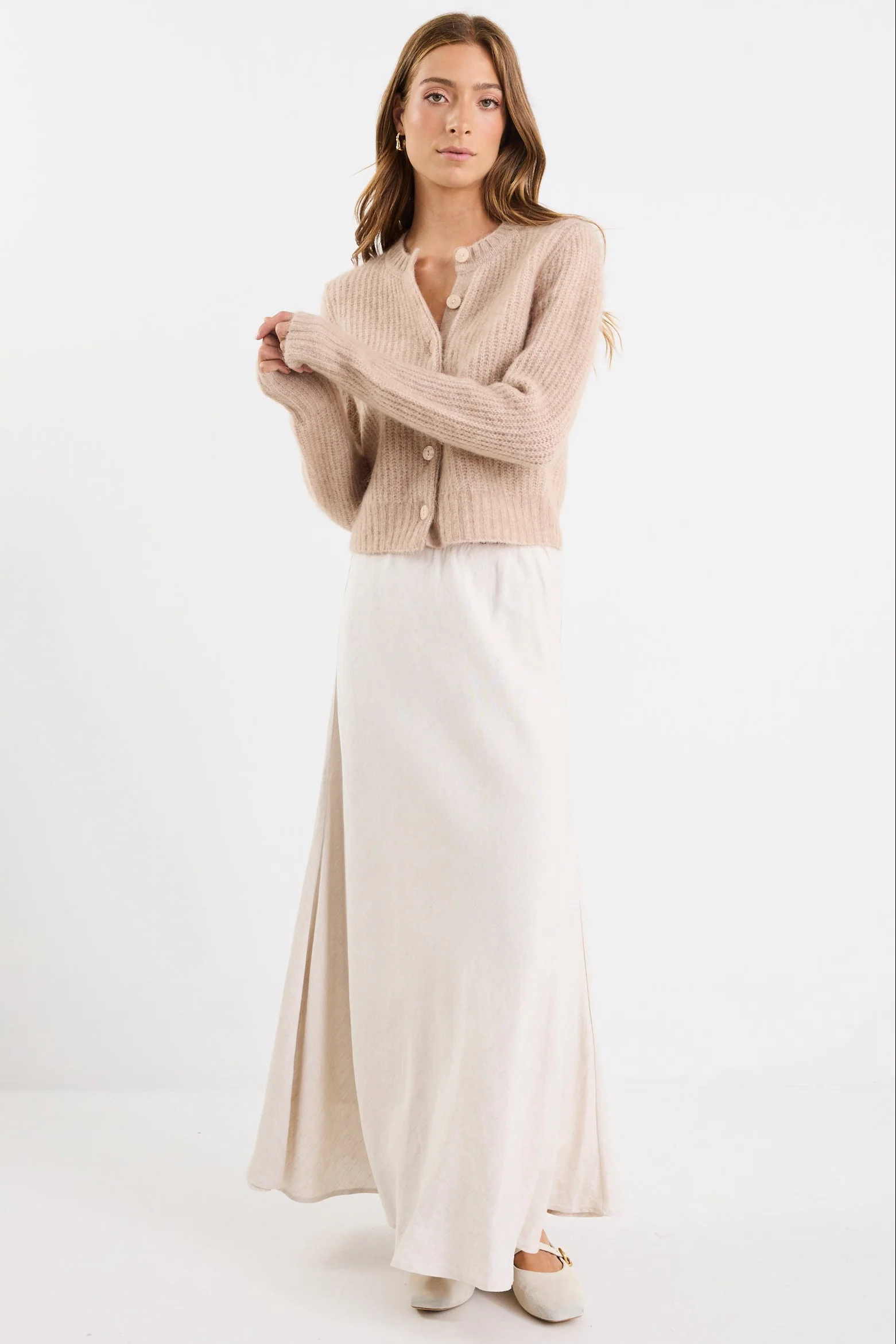 Highlight Biscuit Mohair Blend Crewneck Cardigan - Image 3
