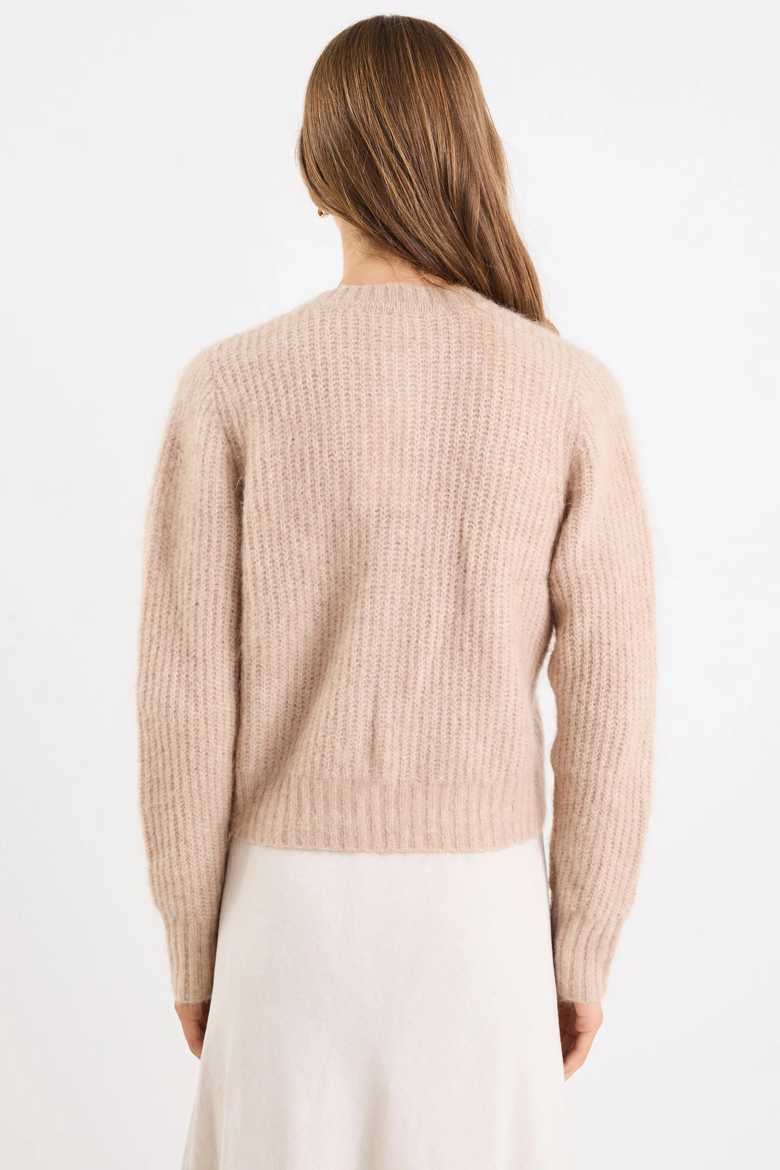 Highlight Biscuit Mohair Blend Crewneck Cardigan - Image 4