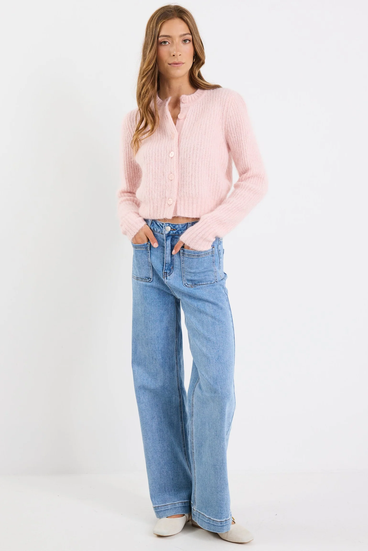 Highlight Blush Mohair Blend Crewneck Cardigan - Image 2