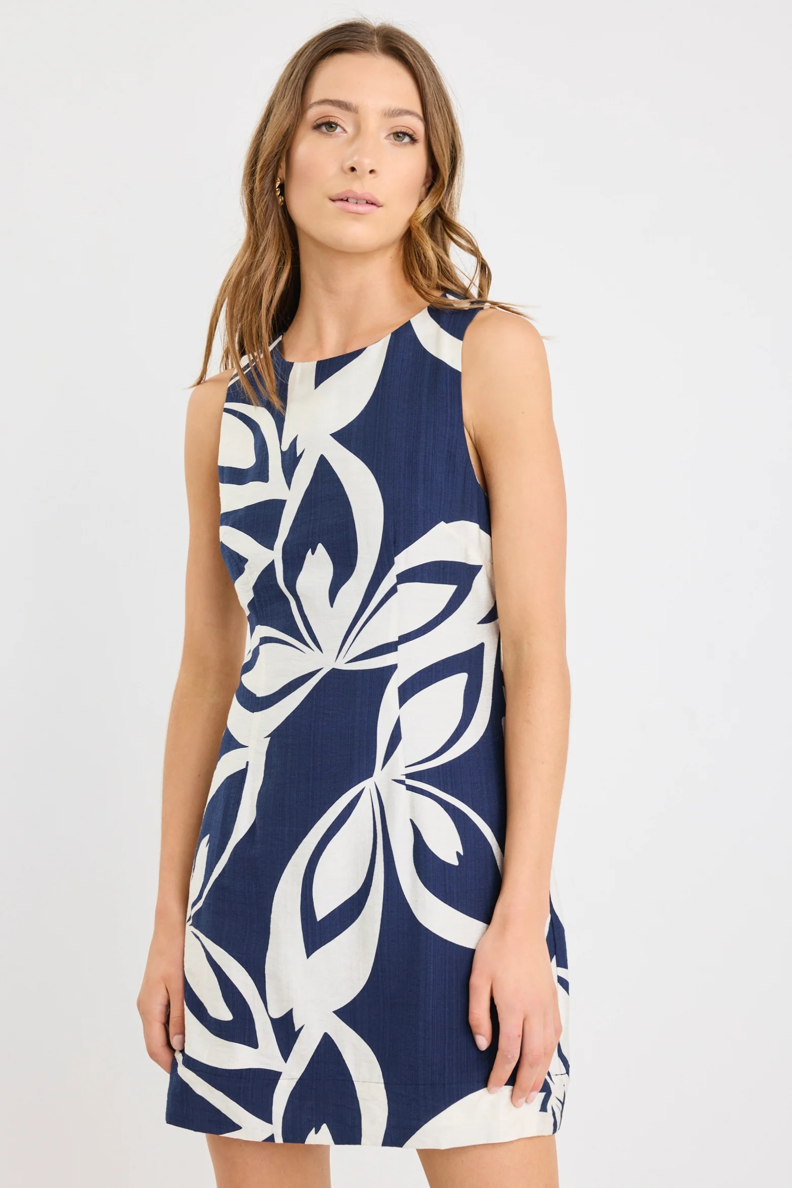 Holiday Navy Cutout Print Sleeveless Mini Dress