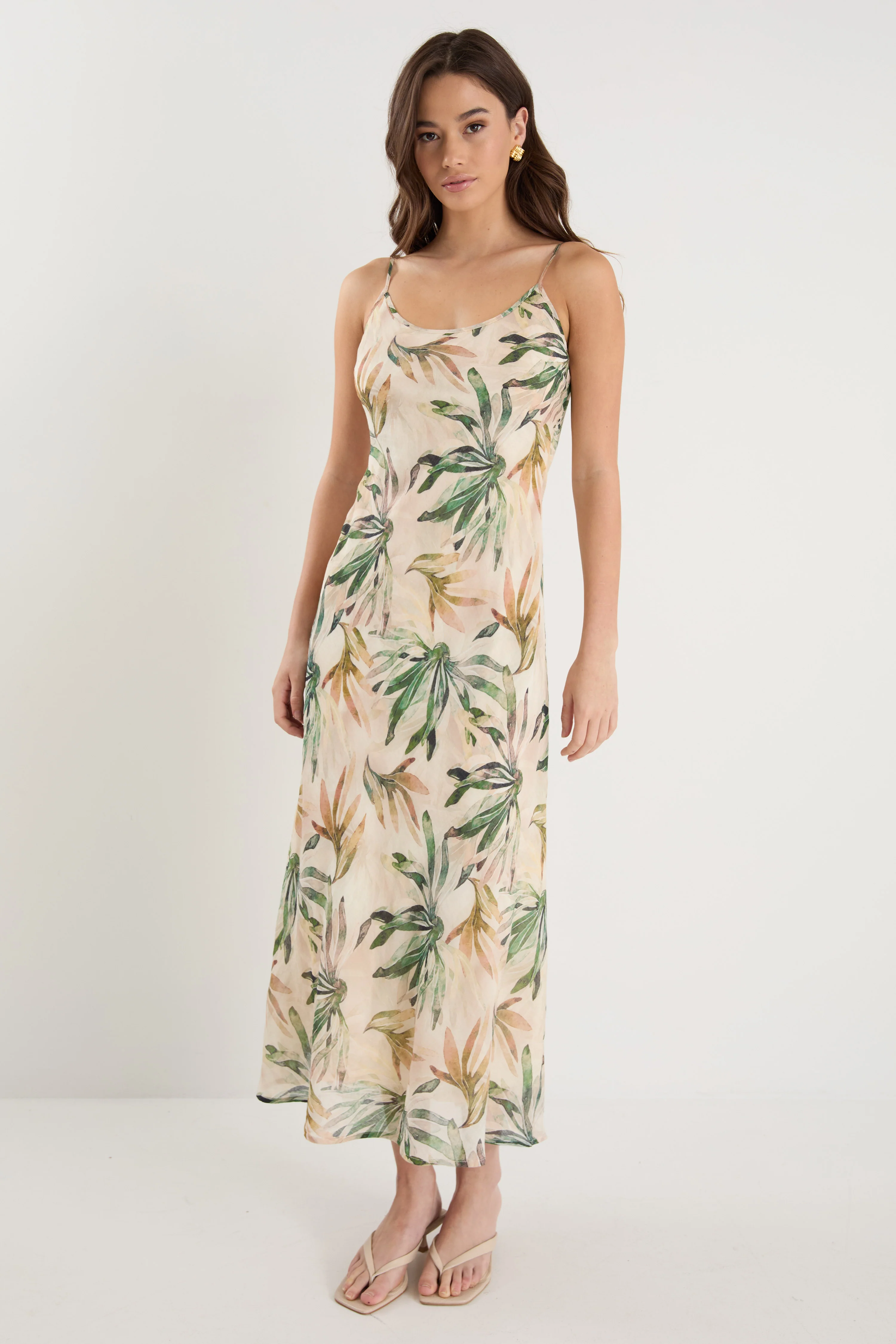 Hologram Palm Breeze Print Bias Slip Midi Dress - Image 3