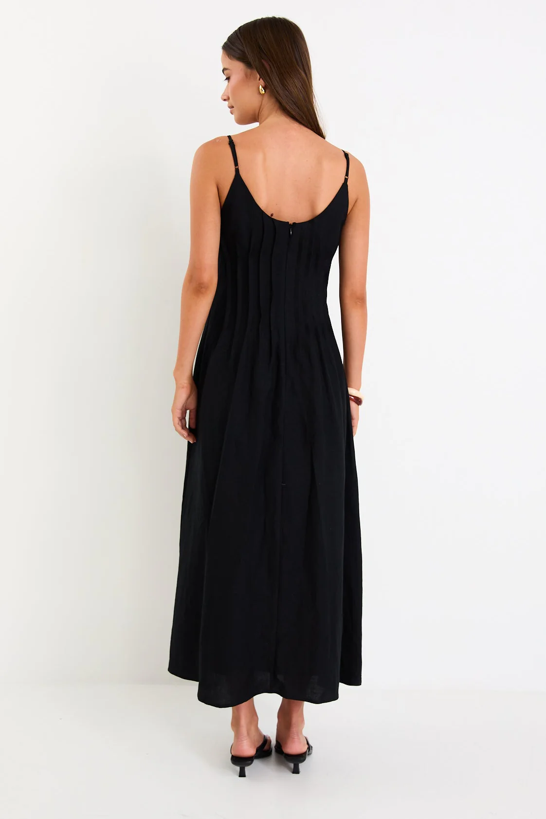 Hourly Black Linen Blend Strappy Pleat Maxi Dress - Image 2