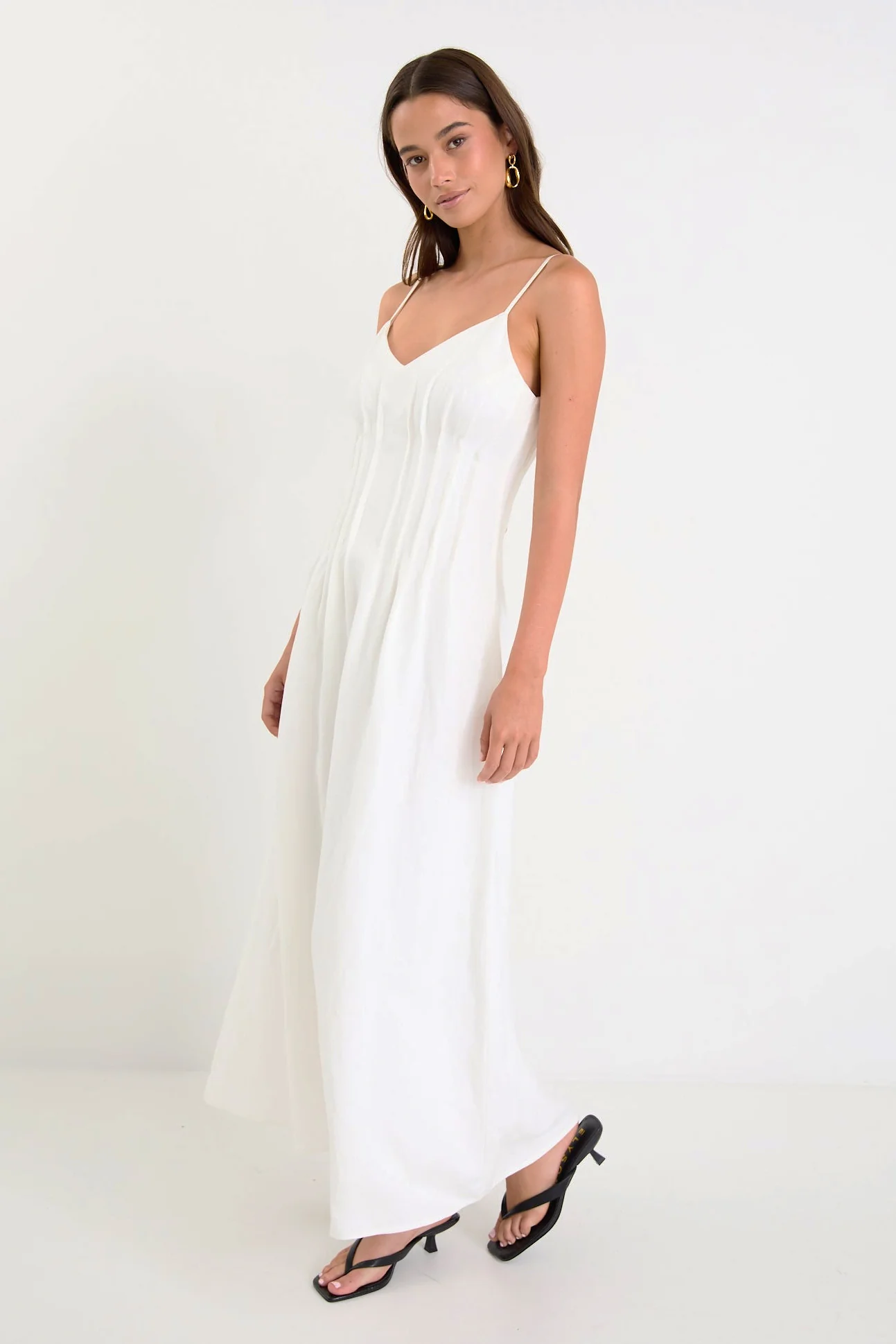 Hourly Ivory Linen Blend Strappy Pleat Maxi Dress - Image 2