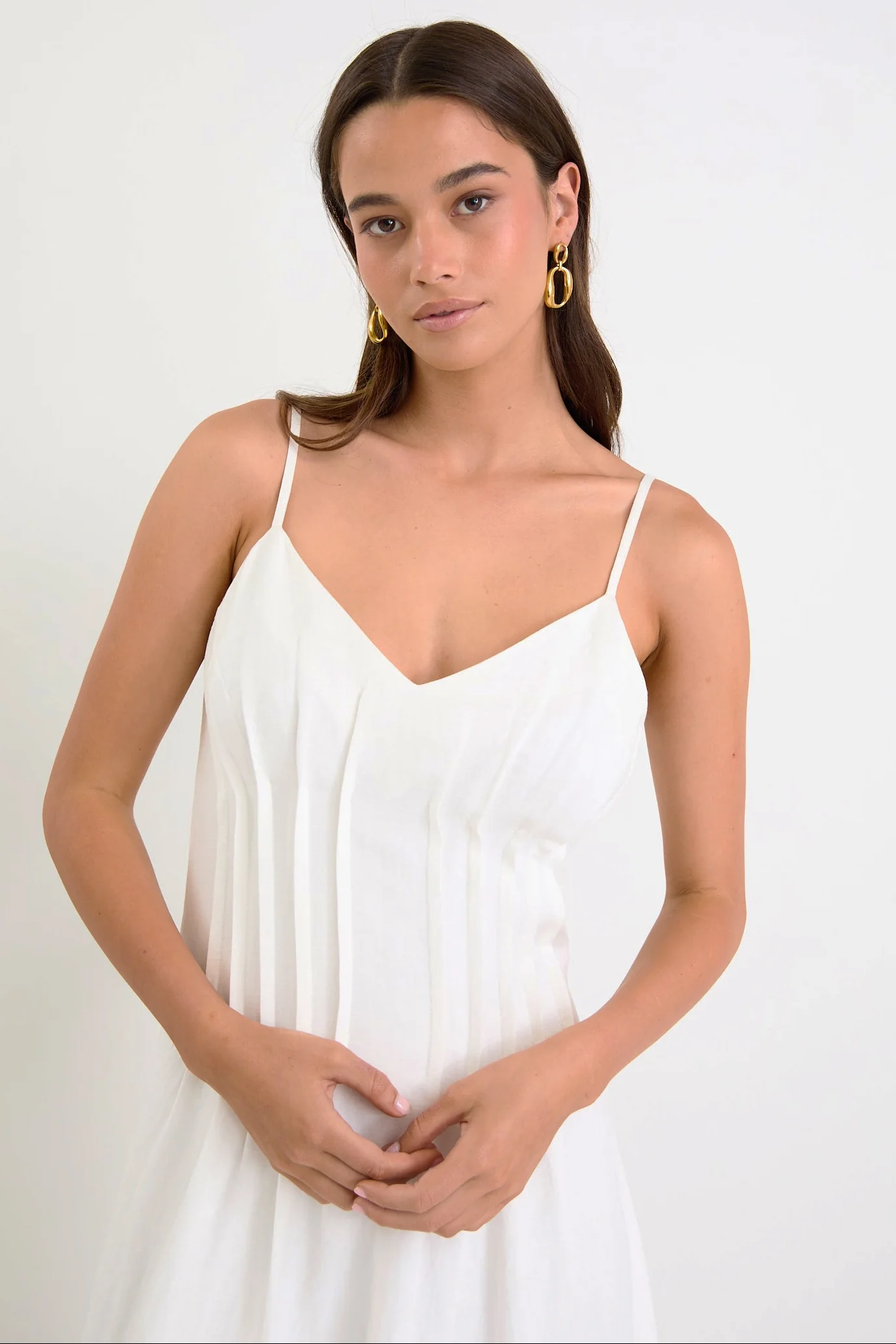 Hourly Ivory Linen Blend Strappy Pleat Maxi Dress - Image 3