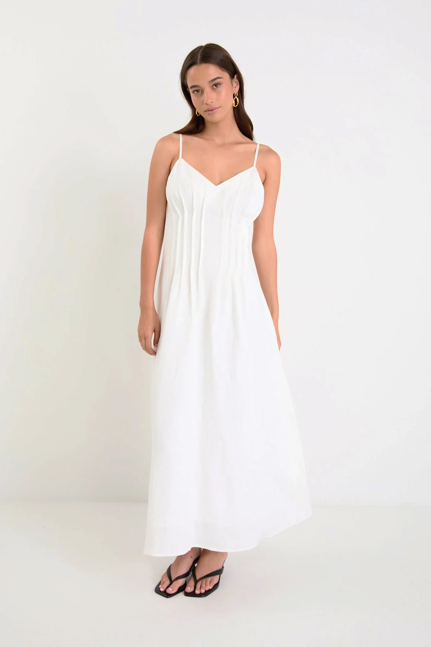 Hourly Ivory Linen Blend Strappy Pleat Maxi Dress - Image 5