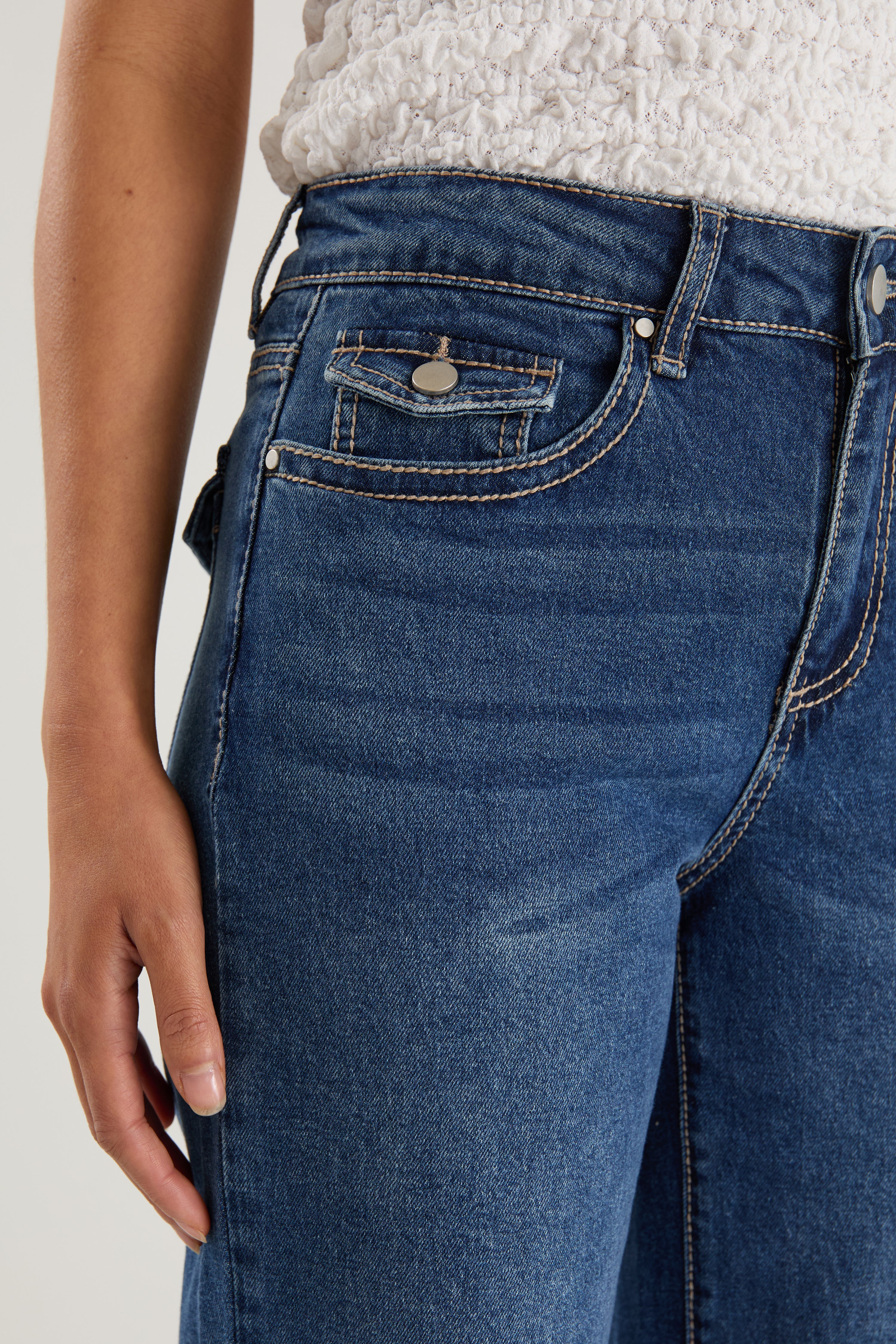 Hudson Mid Blue Mid Rise Heavy Stitch Straight Jean - Image 3