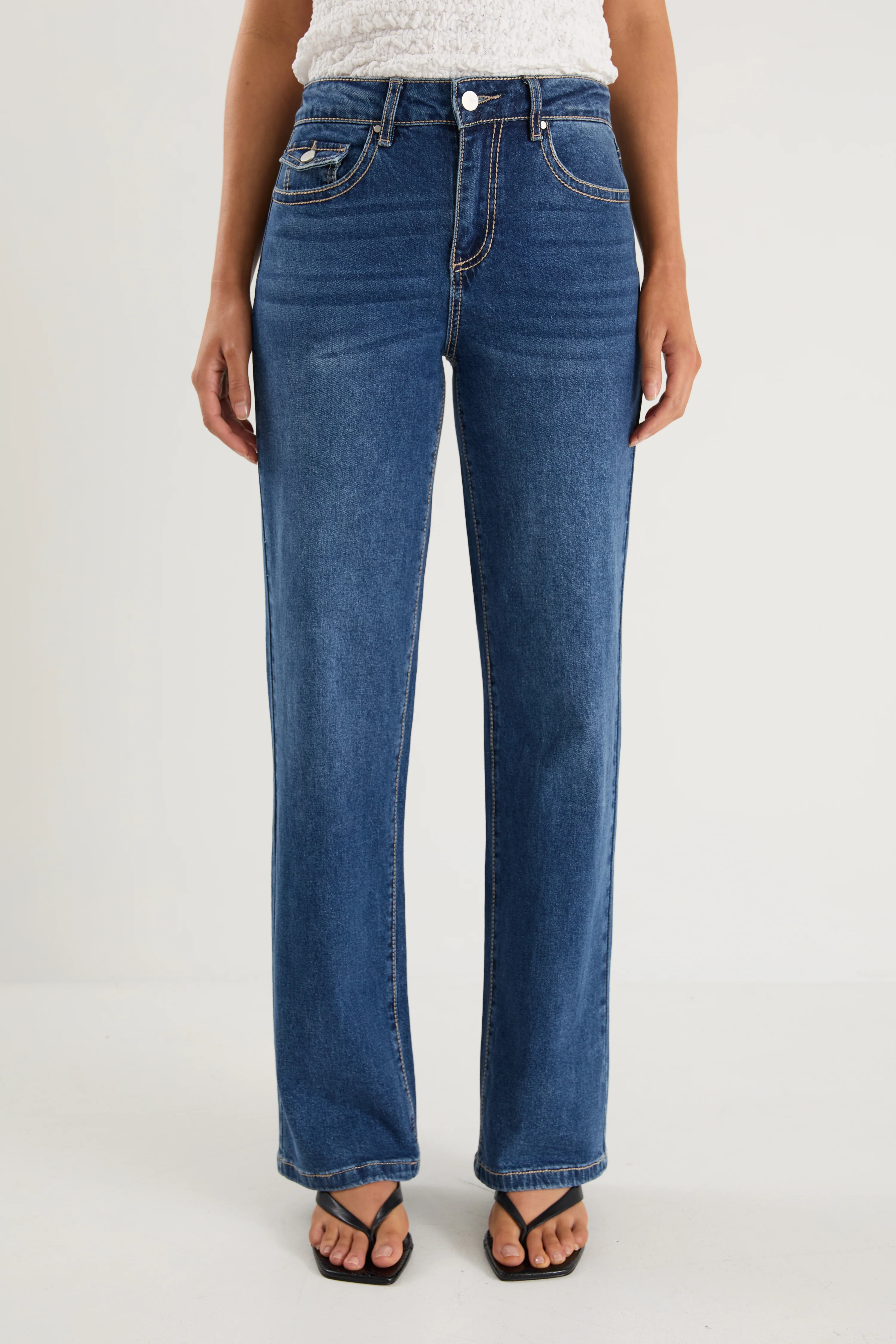 Hudson Mid Blue Mid Rise Heavy Stitch Straight Jean - Image 4