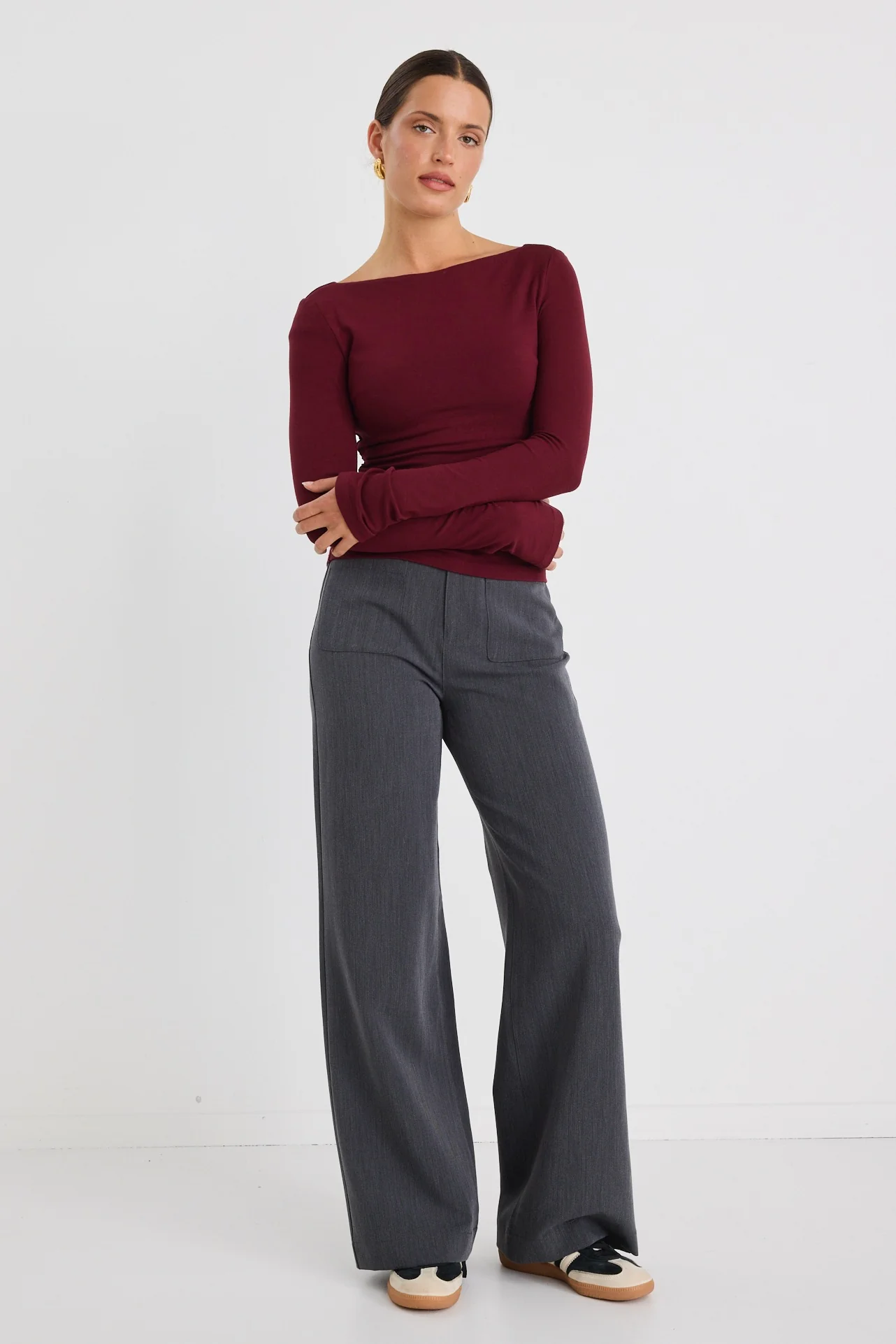 Hunger Burgundy Plum Stretch Scoop Back Neck Top - Image 2