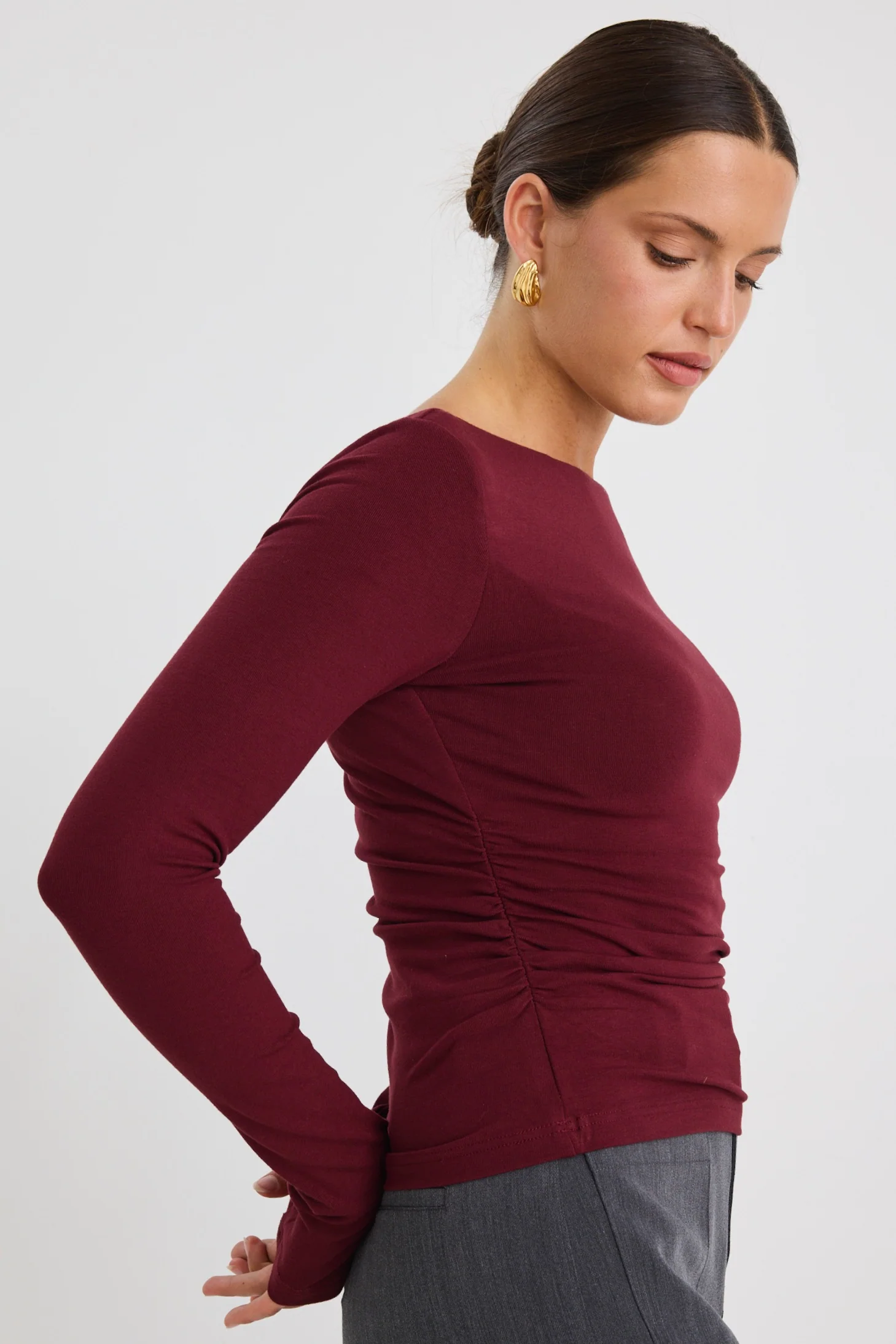 Hunger Burgundy Plum Stretch Scoop Back Neck Top - Image 3